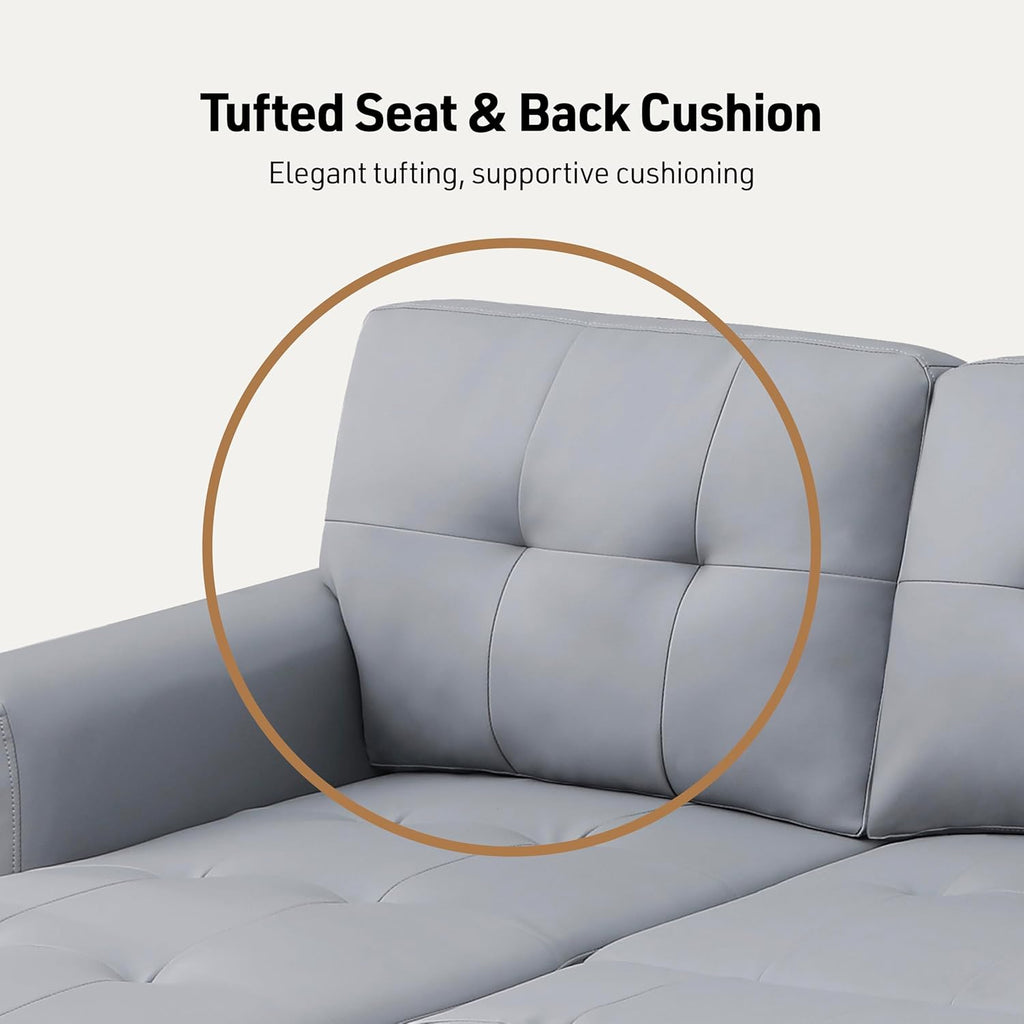 Lilola Home Lucca 84-inch Reversible Sleeper Sectional Sofa with Pull-Out Bed & Storage Chaise, Dark Gray Linen Fabric, Tufted Back, Modern Compact Couch for Living Room, Easy Assembly