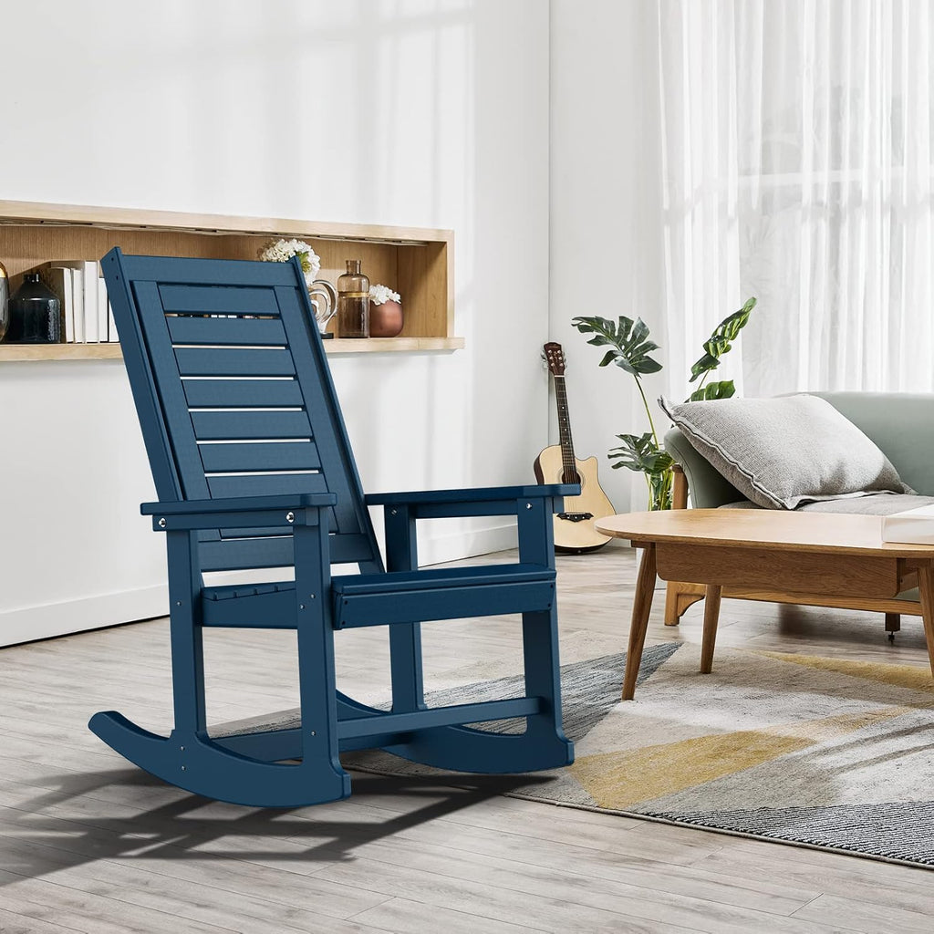 GREENVINES Outdoor Rocking Chairs | Set of 2 | Porch Rocker | HDPE Plastic | Black | Oversized Rockers | High Back | Big & Tall | Ladder Back | for Patio Outside Backyard Balcony Garden