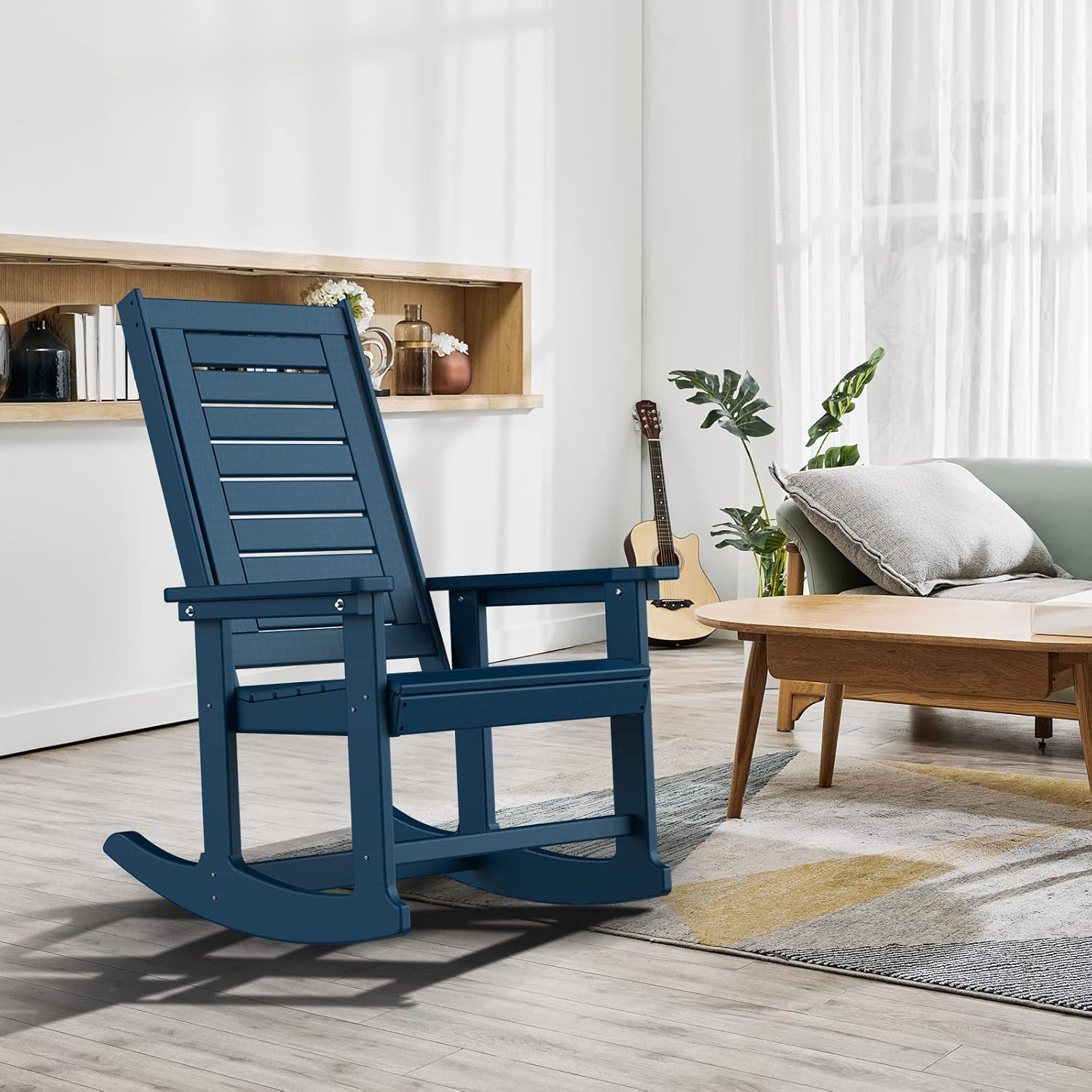 GREENVINES Outdoor Rocking Chairs | Set of 2 | Porch Rocker | HDPE Plastic | Black | Oversized Rockers | High Back | Big & Tall | Ladder Back | for Patio Outside Backyard Balcony Garden