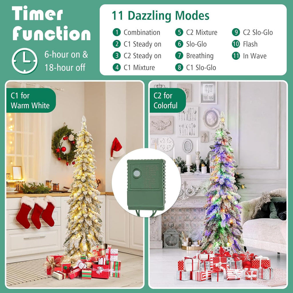 Goplus 7ft Artificial White Christmas Tree Xmas Pine Tree with Solid Metal Legs Perfect for Indoor and Outdoor Holiday Decoration