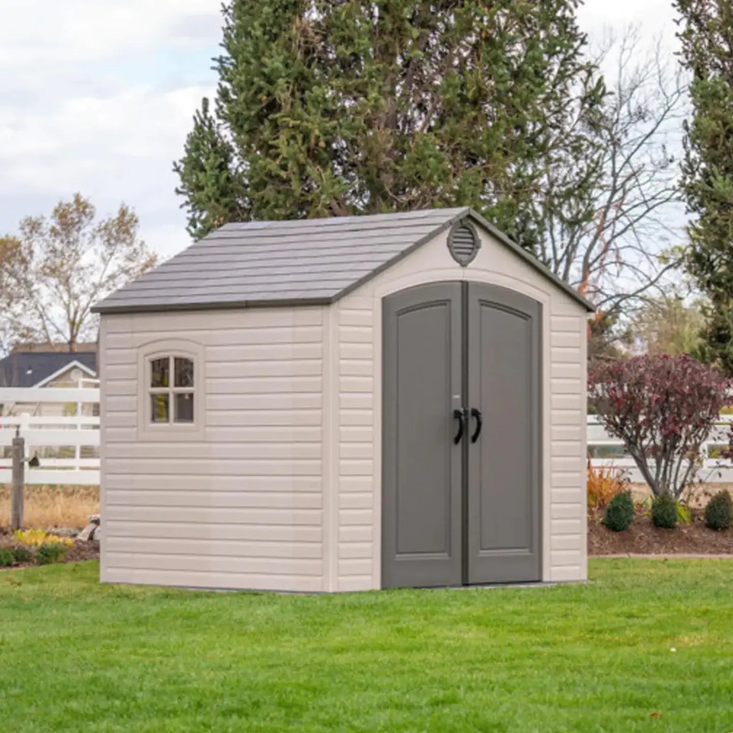 Lifetime 8 Ft. x 7.5 Ft. High-Density Polyethylene Outdoor Storage Shed with Steel-Reinforced Construction