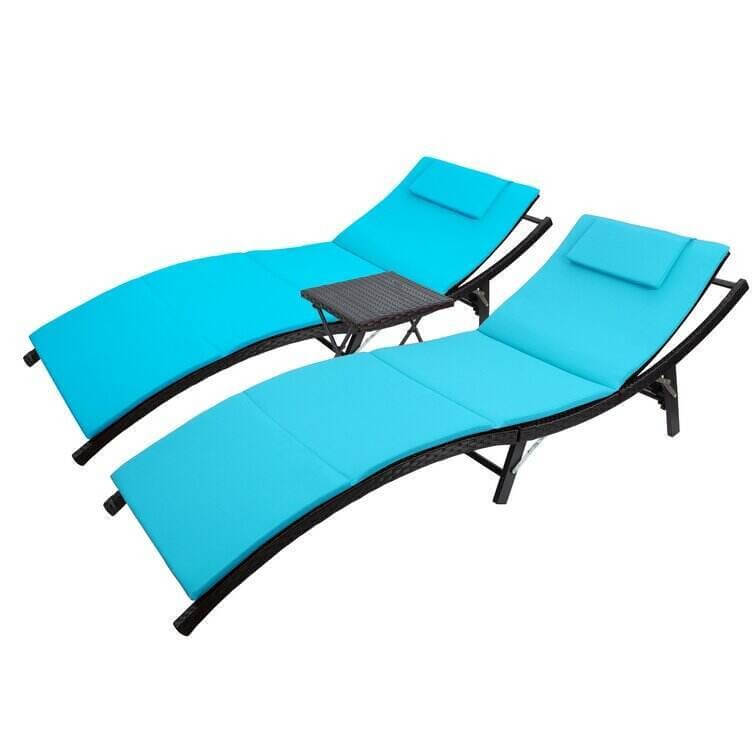 Outdoor Wicker Chaise Lounge - Set of 2 with Table