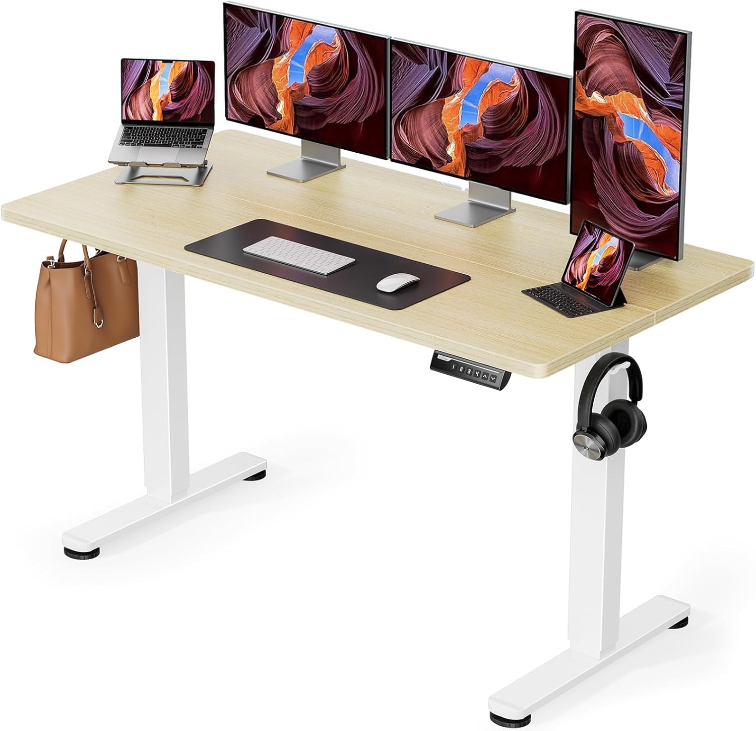 ErGear Height Adjustable Electric Standing Desk, 40 x 24 Inches Sit Stand up Desk, Memory Computer Home Office Desk (Light Vintage Brown)