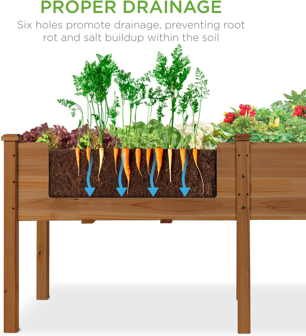Best Choice Products 72x23x30in Raised Garden Bed, Elevated Wood Planter Box Stand for Backyard, Patio, Balcony w/Divider Panel, 6 Legs, 300lb Capacity - Natural