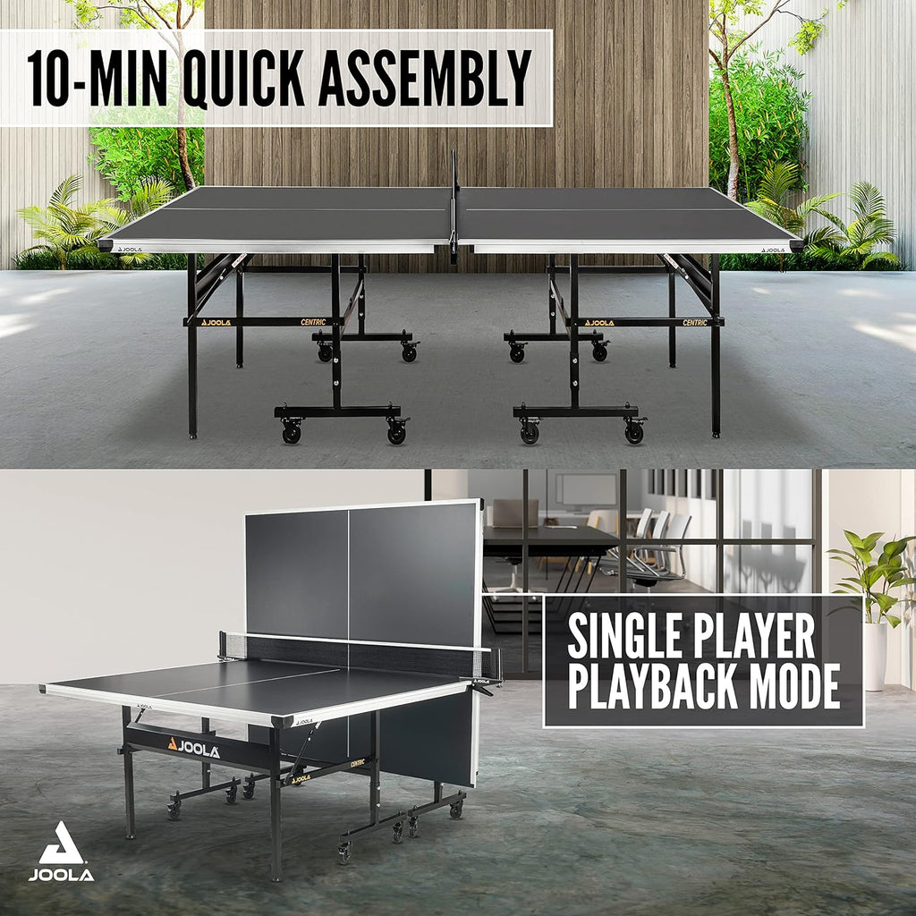 JOOLA Inside - Professional MDF Indoor Table Tennis Table with Quick Clamp Ping Pong Net and Post Set - 10 Minute Easy Assembly - Ping Pong Table with Single Player Playback Mode
