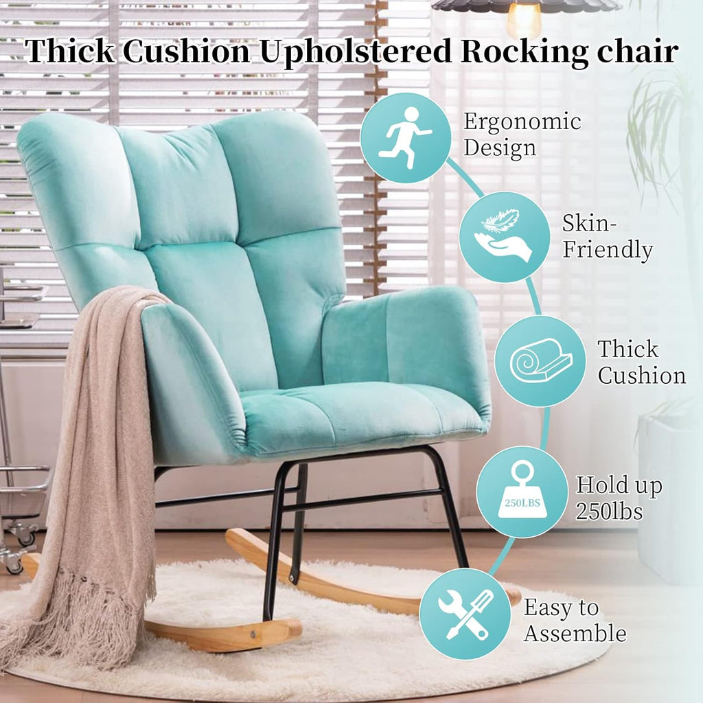 NIOIIKIT Nursery Rocking Chair Teddy Upholstered Glider Rocker Rocking Accent Chair Padded Seat with High Backrest Armchair Comfy Side Chair for Living Room Bedroom Offices (Ivory Teddy)