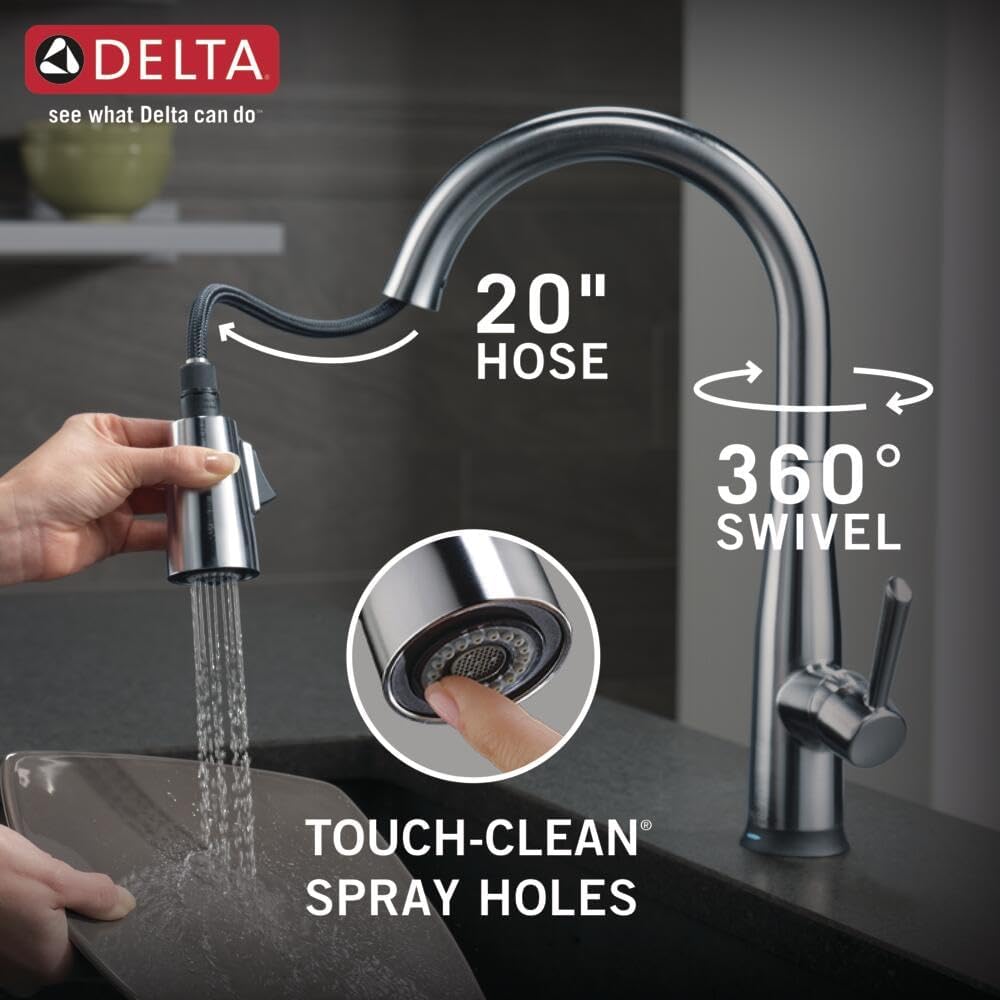 Delta Essa Touchless Kitchen Faucet with Touch Technology, Brushed Nickel Kitchen Sink Faucet with Pull Down Sprayer, Single Hole, Arctic Stainless 9113TL-AR-DST