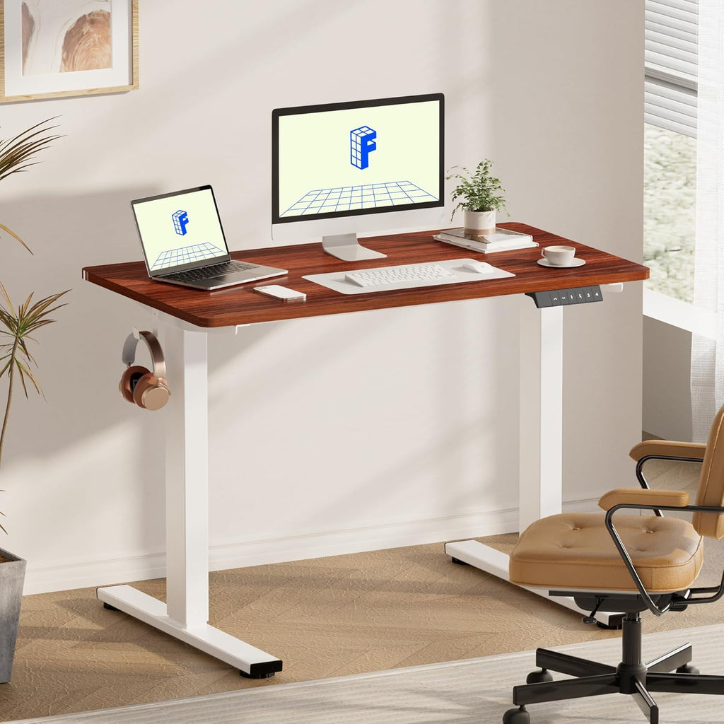 FLEXISPOT EN1 One-Piece Standing Desk 55 x 28 Inch Electric Adjustable Height Desk for Home Office and Computer Workstation (White Frame + 55" Maple Top, 2 Packages)