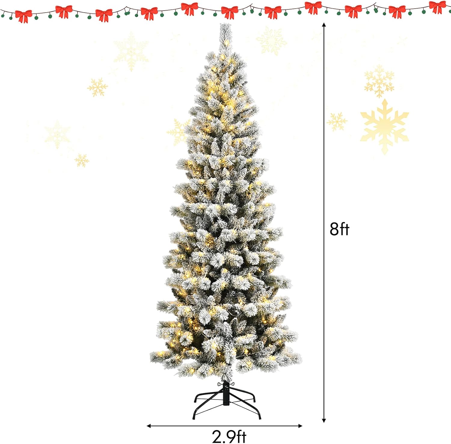 Goplus 7ft Artificial White Christmas Tree Xmas Pine Tree with Solid Metal Legs Perfect for Indoor and Outdoor Holiday Decoration