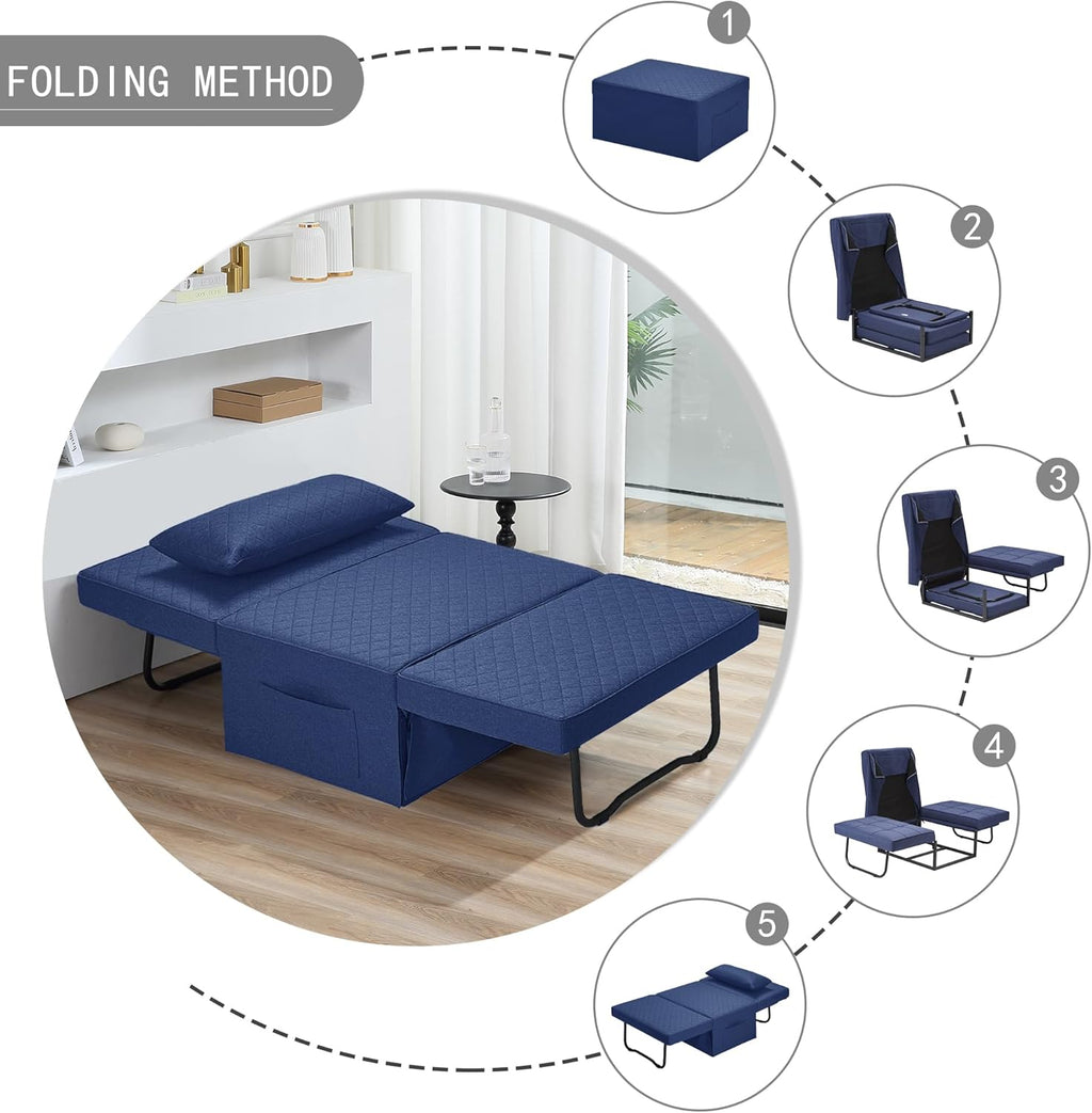 Sofa Bed, 4 in 1 Multi-Function Folding Ottoman Breathable Linen Couch Bed with Adjustable Backrest Modern Convertible Chair for Living Room Apartment Office