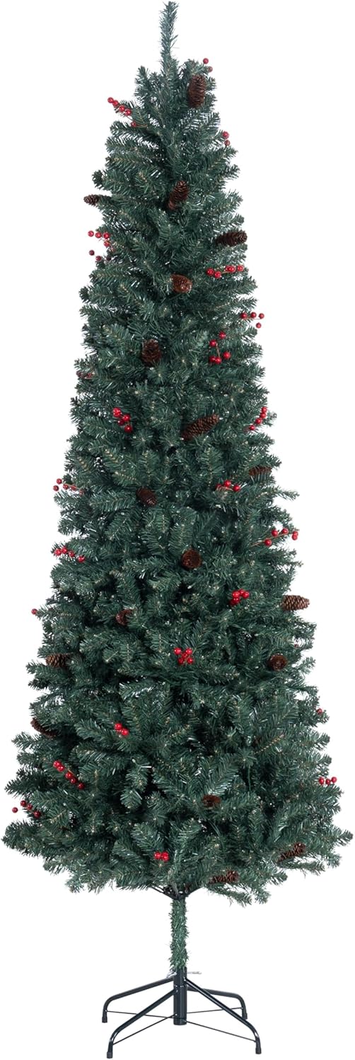 Naomi Home 6.5ft Rustic Christmas Tree with Lights, Realistic Classic Prelit with 2595 Branch Tips, 600 Warm Lights and Metal Stand, Aritificial Tree