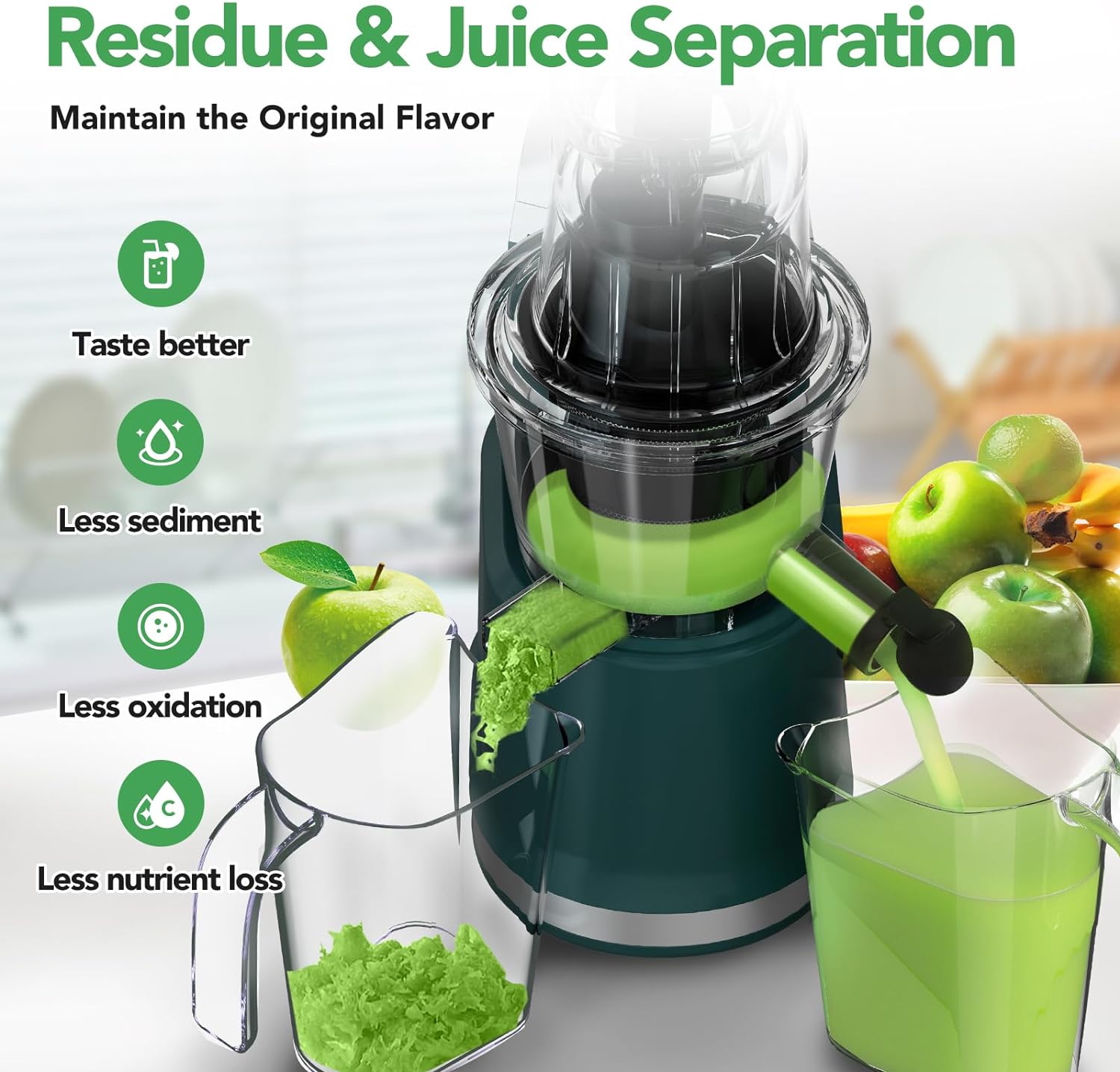 Cold Press Juicer, Juicer Machines with 3.3" Large Feed Chute,Large Capacity,High Juice Yield,Slow Masticating Juicer for Fruits and Vegetables, Self Feeding for Juice Extractor,BPA-Free,Black