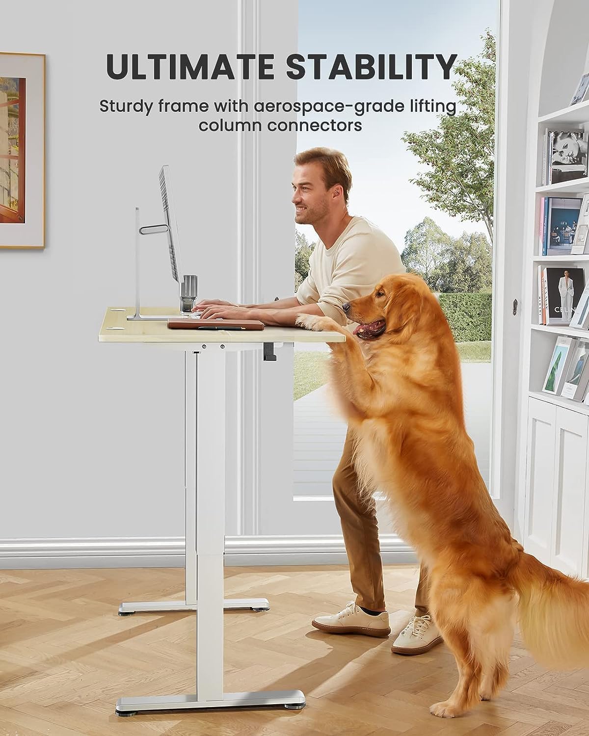 ErGear Height Adjustable Electric Standing Desk, 40 x 24 Inches Sit Stand up Desk, Memory Computer Home Office Desk (Light Vintage Brown)