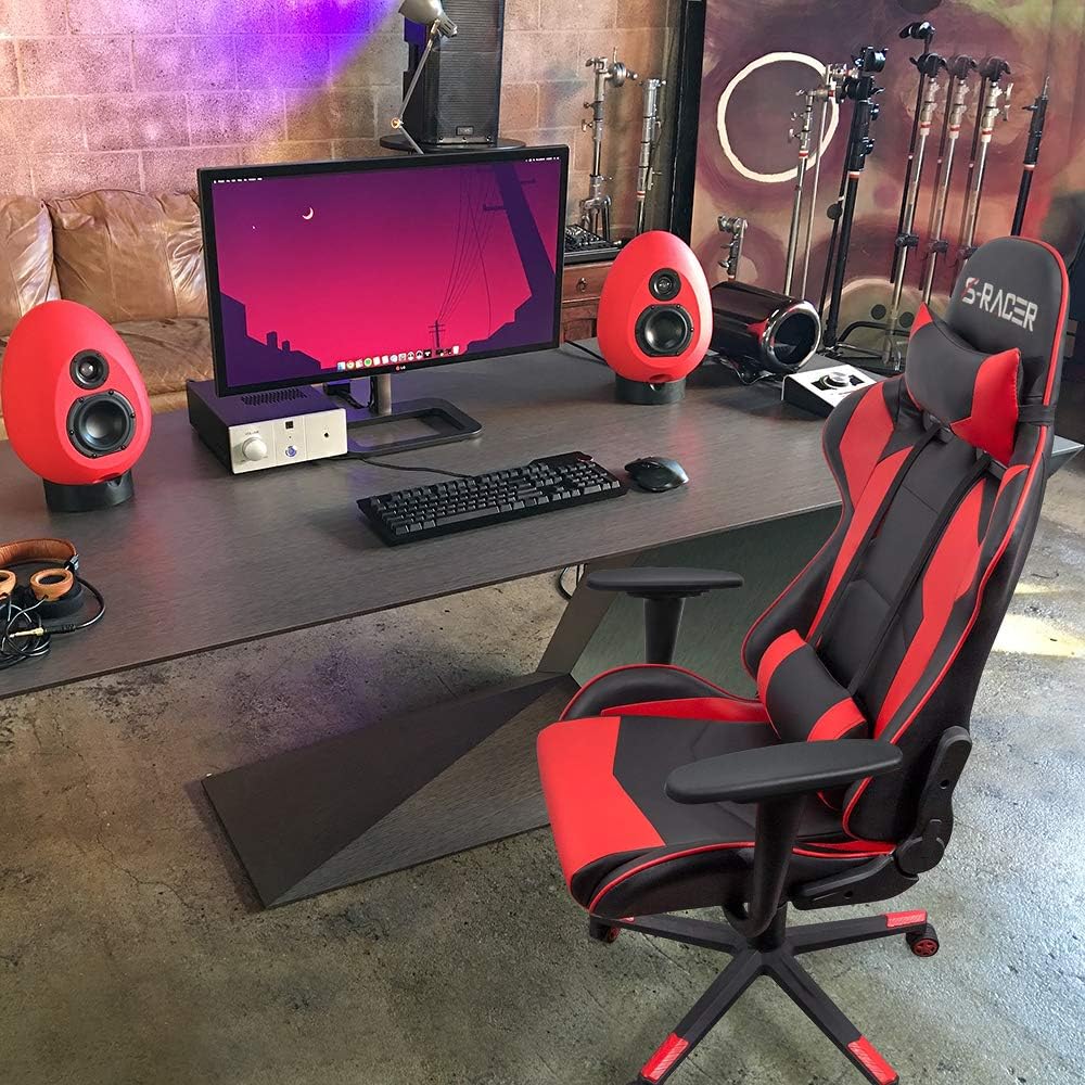 Homall Gaming Chair, Office Chair High Back Computer Chair Leather Desk Chair Racing Executive Ergonomic Adjustable Swivel Task Chair with Headrest and Lumbar Support (Dark Black)