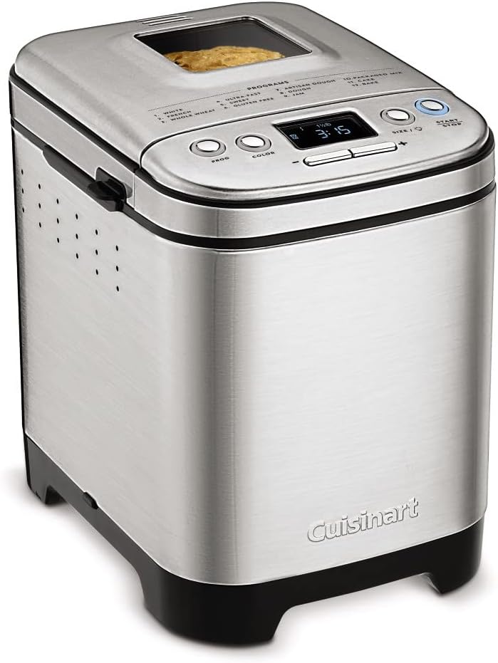 Cuisinart Convection Bread Maker Machine-16 Menu Options, 3 Loaf Sizes up to 2lbs, 3 Crust Colors-Includes Measuring Cup + Spoon & Kneading Hook, CBK-210, 12.25" x 8.85" x 13", Stainless Steel