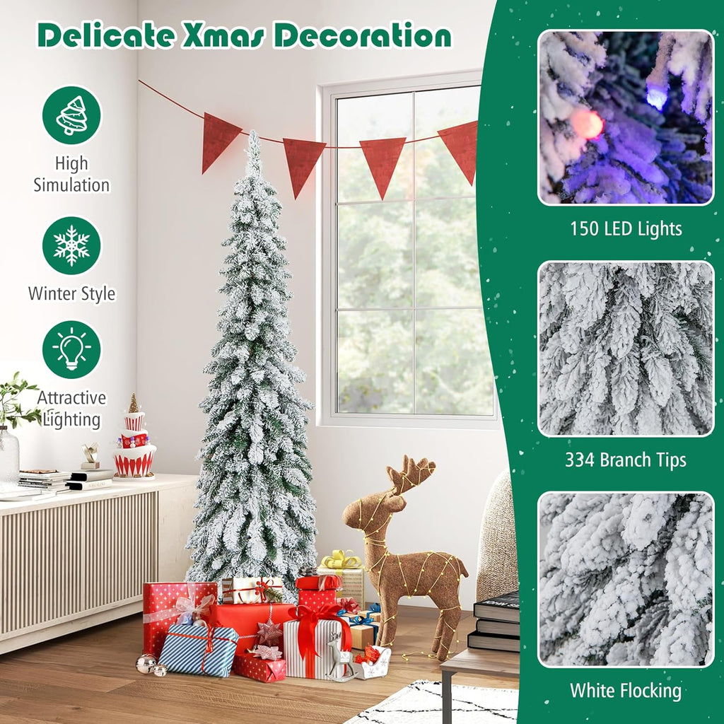 Goplus 7ft Artificial White Christmas Tree Xmas Pine Tree with Solid Metal Legs Perfect for Indoor and Outdoor Holiday Decoration