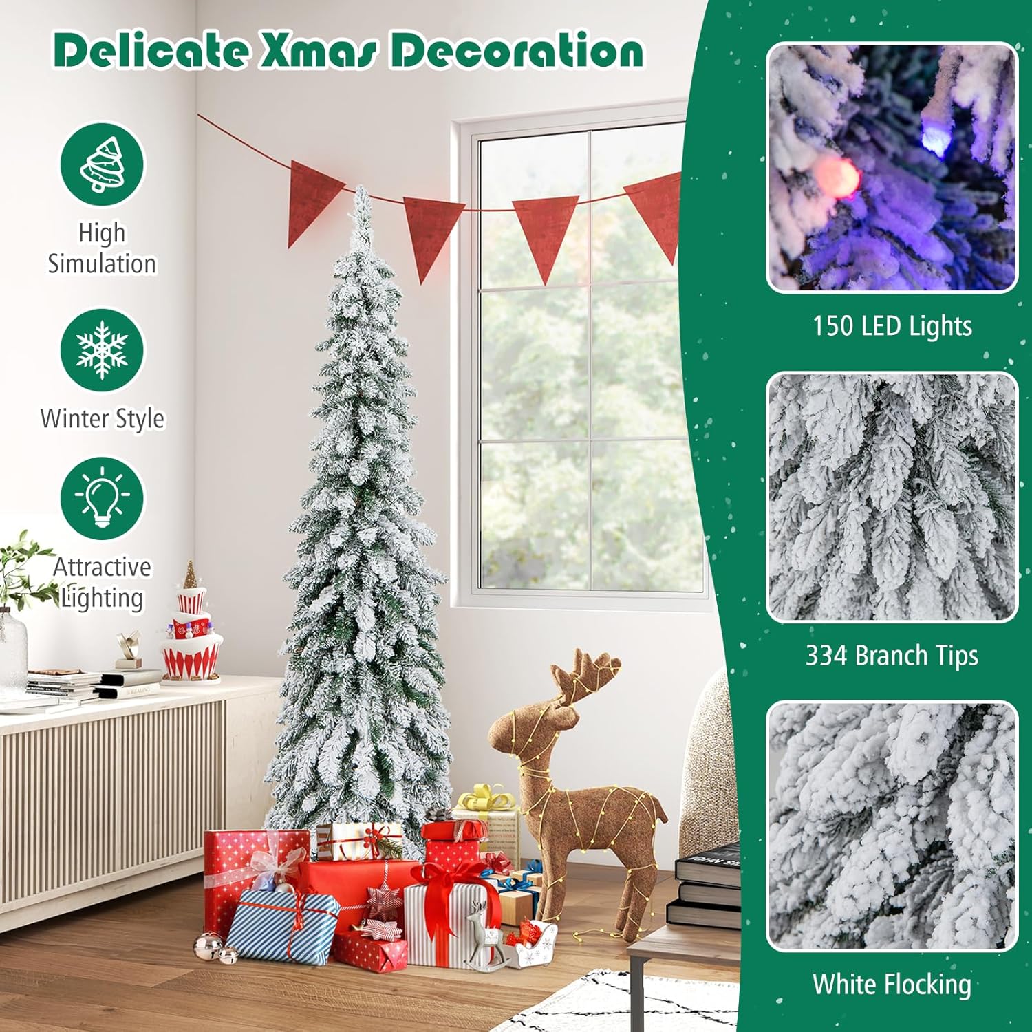 Goplus 7ft Artificial White Christmas Tree Xmas Pine Tree with Solid Metal Legs Perfect for Indoor and Outdoor Holiday Decoration
