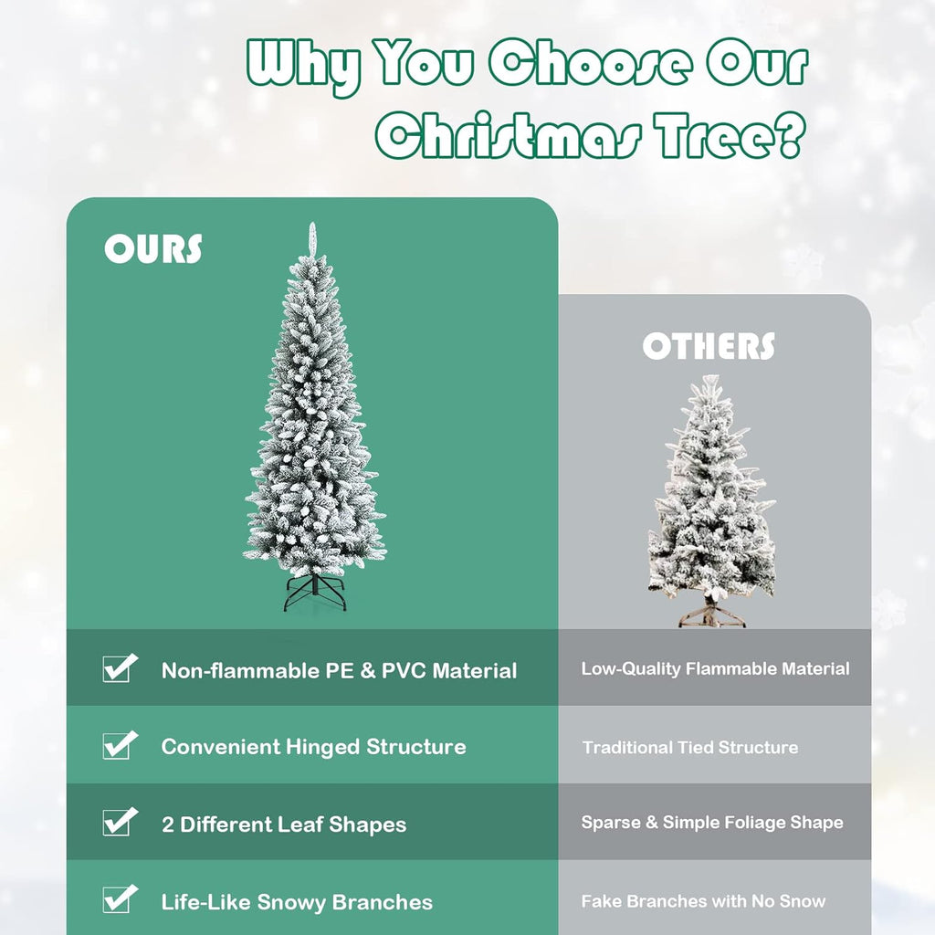 Goplus 7ft Artificial White Christmas Tree Xmas Pine Tree with Solid Metal Legs Perfect for Indoor and Outdoor Holiday Decoration