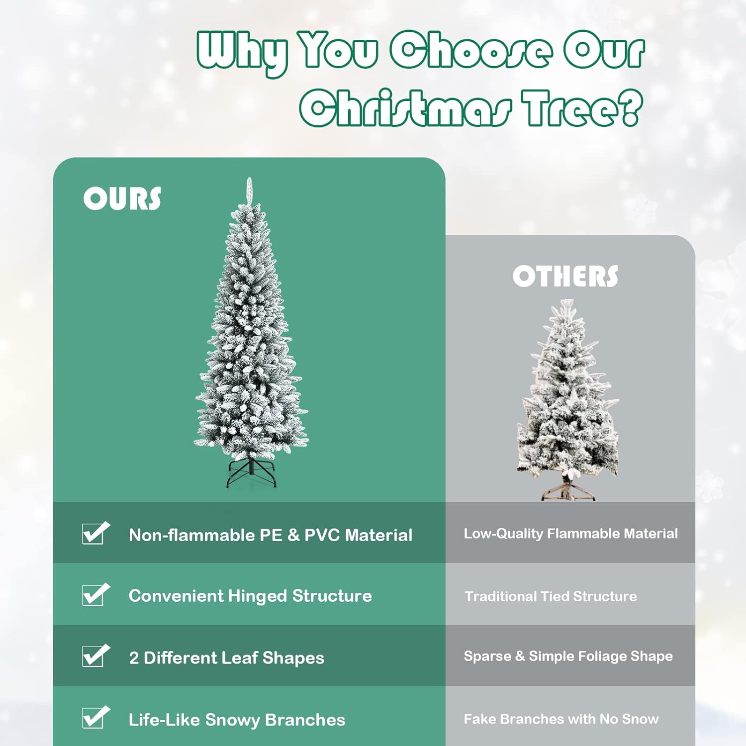 Goplus 7ft Artificial White Christmas Tree Xmas Pine Tree with Solid Metal Legs Perfect for Indoor and Outdoor Holiday Decoration