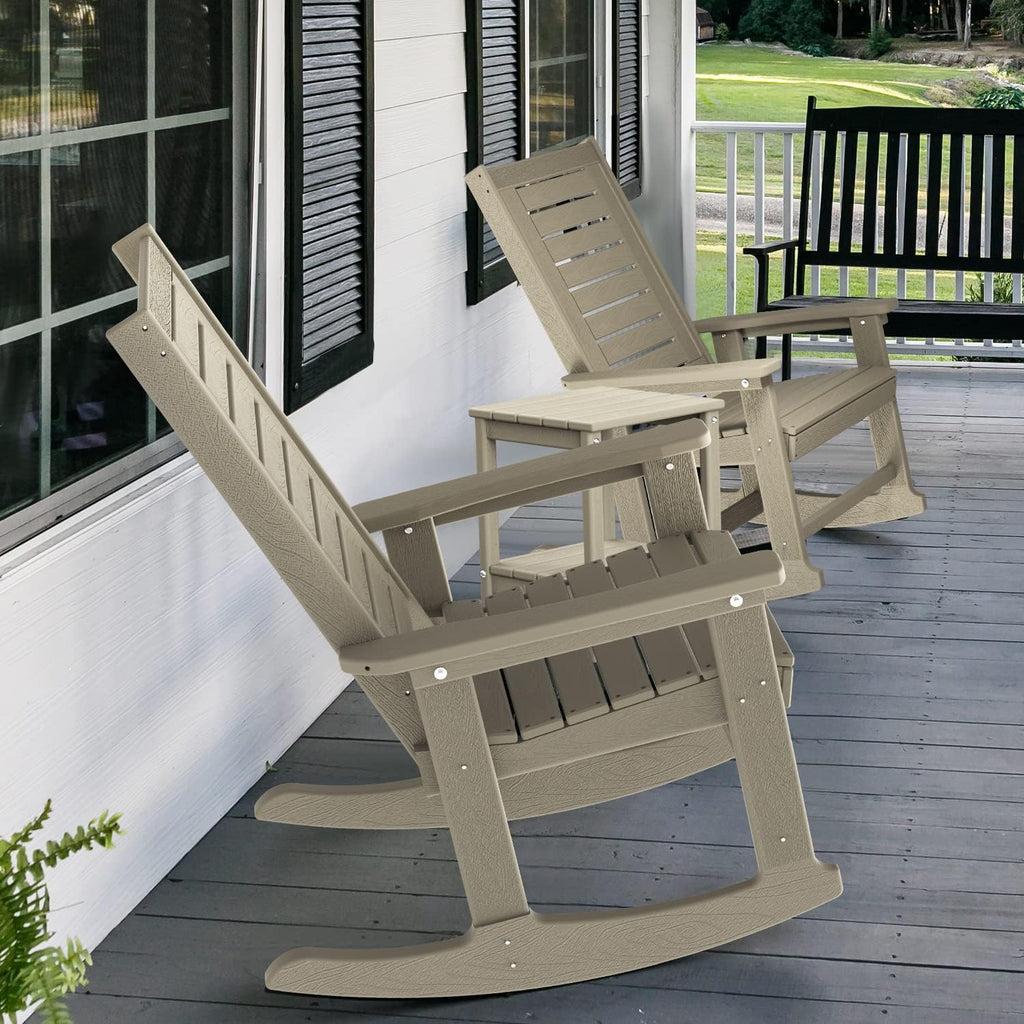 GREENVINES Outdoor Rocking Chairs | Set of 2 | Porch Rocker | HDPE Plastic | Black | Oversized Rockers | High Back | Big & Tall | Ladder Back | for Patio Outside Backyard Balcony Garden