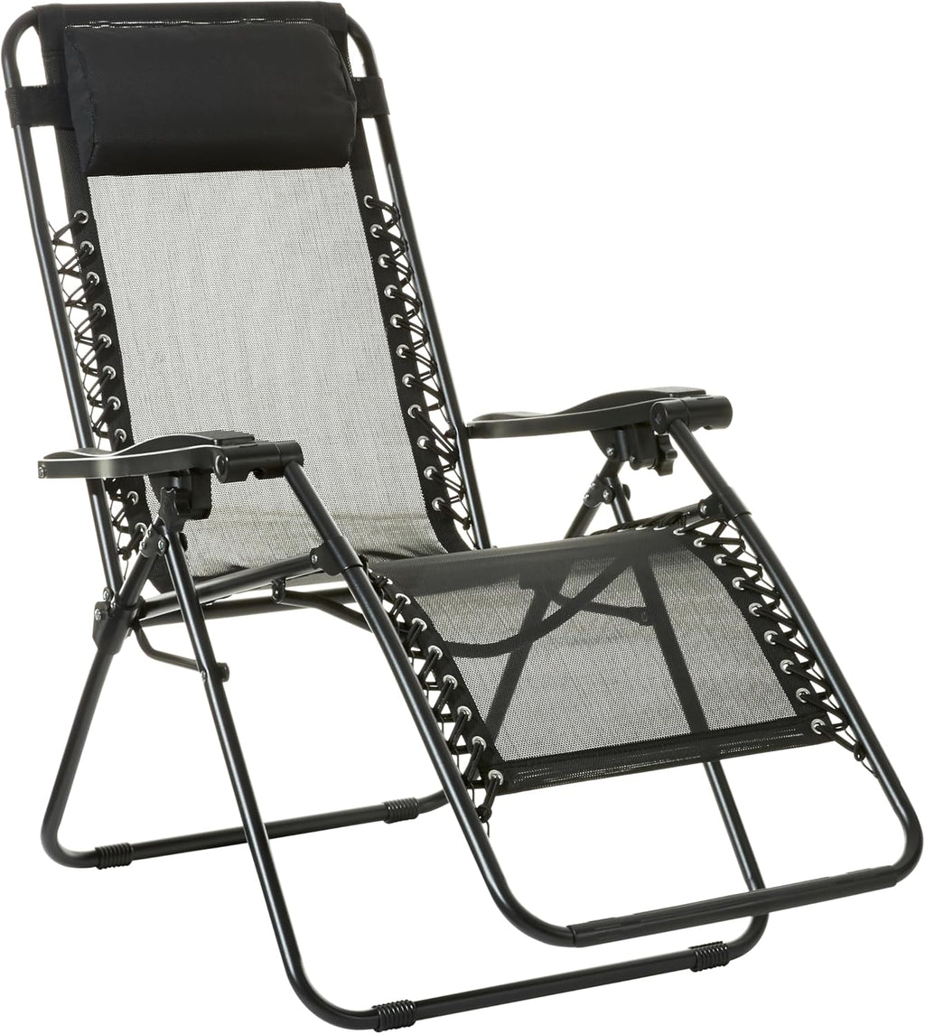 Basics Outdoor Textilene Adjustable Zero Gravity Folding Reclining Lounge Chair with Pillow, 26", Navy Blue