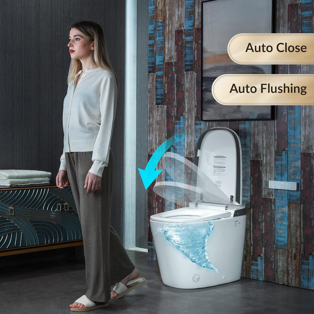 WOODBRIDGE Smart Bidet Toilet with 1000 Gram MaP Flush Score,Auto Open/Close,Foam Shield,Auto Flush,Foot Sensor,Movement Drying,Heated Seat,ADA Chair Height,One Piece Toilet with Tank Built in
