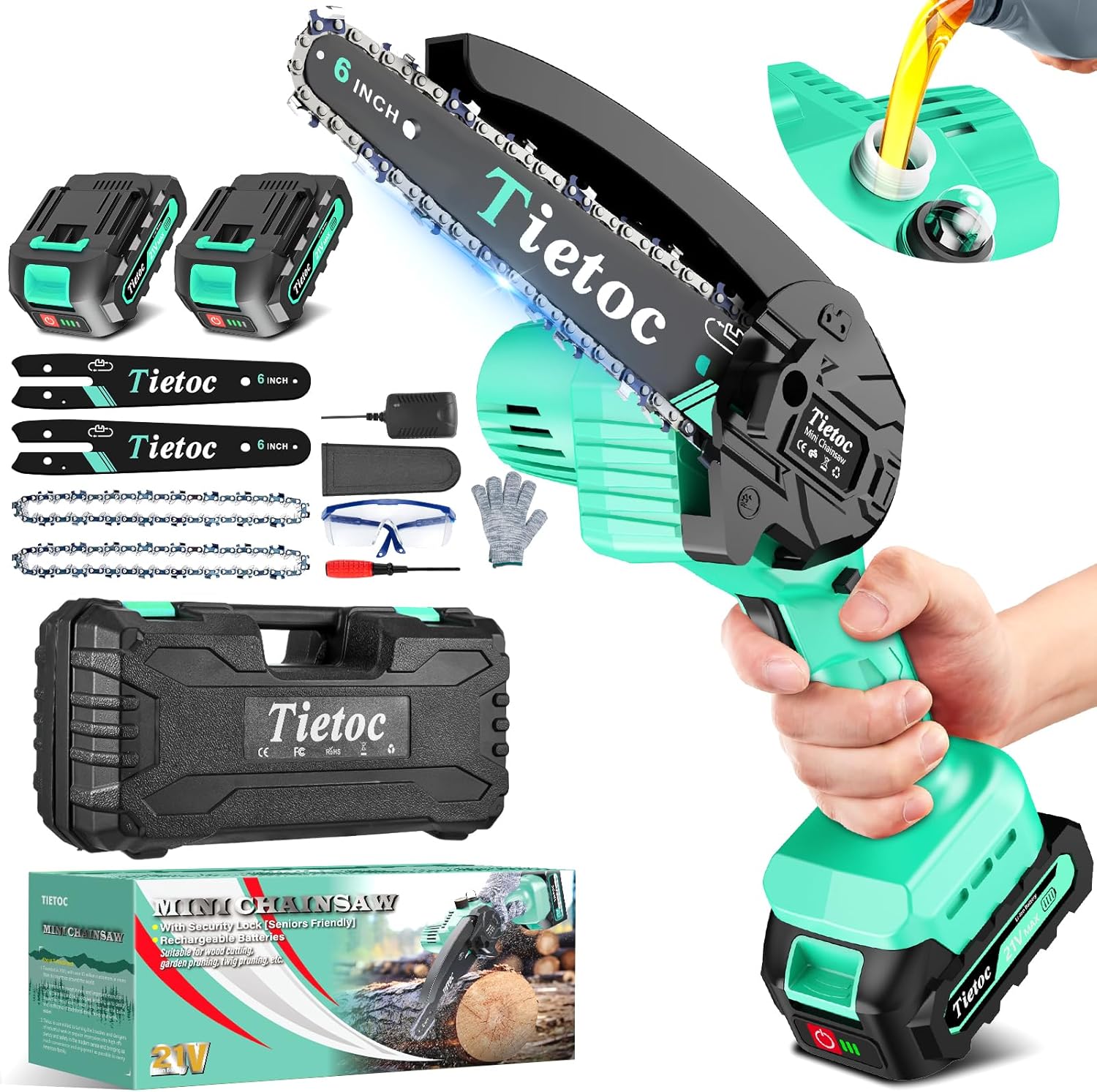 Tietoc Mini Chainsaw 6 Inch Cordless, Portable Electric Chain Saw Small Handheld Battery Powered Super Saws, Stocking Stuffers Christmas Gifts for Men Women, Birthday Mens Gift for Dad Fathers Husband