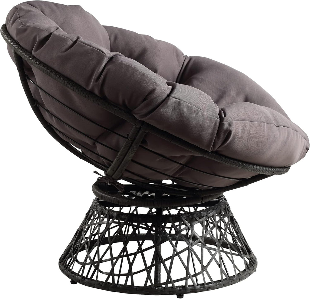OSP Home Furnishings Wicker Papasan Chair with 360-Degree Swivel, Brown Frame with Brown Cushion
