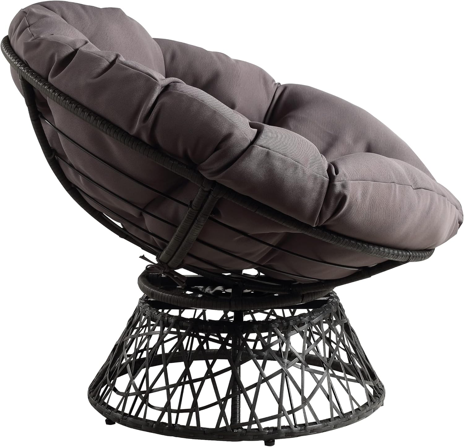 OSP Home Furnishings Wicker Papasan Chair with 360-Degree Swivel, Brown Frame with Brown Cushion