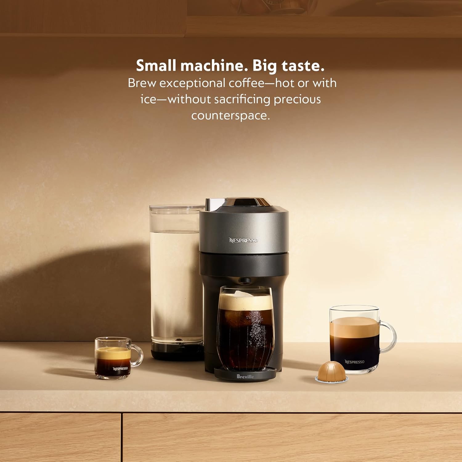 Nespresso Vertuo POP+ Deluxe Coffee and Espresso Machine by Breville, Titan and Capsules, Medium and Dark Roast Coffee, Variety Pack