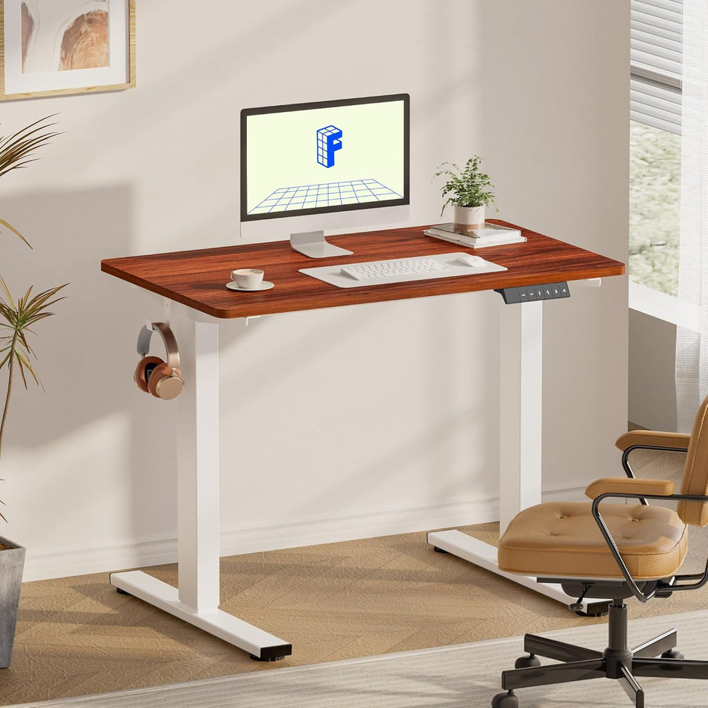 FLEXISPOT EN1 One-Piece Standing Desk 55 x 28 Inch Electric Adjustable Height Desk for Home Office and Computer Workstation (White Frame + 55" Maple Top, 2 Packages)