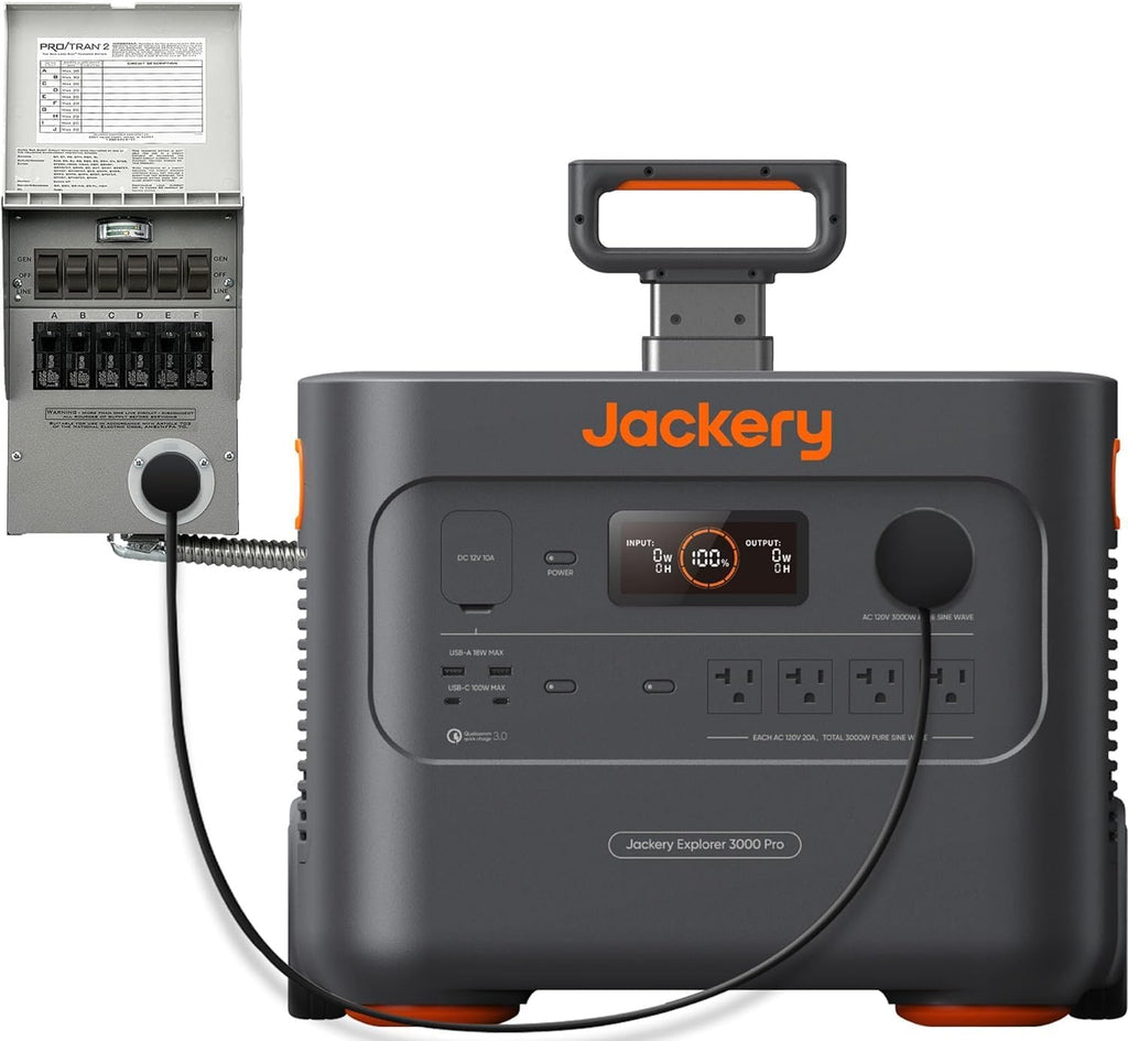 Jackery Explorer 3000 Pro Solar Generator + Manual Transfer Switch, 3024Wh 3000W Portable Power Station with 2 * 200W Solar Panels, up to 3kW Plug & Play Home Backup Power