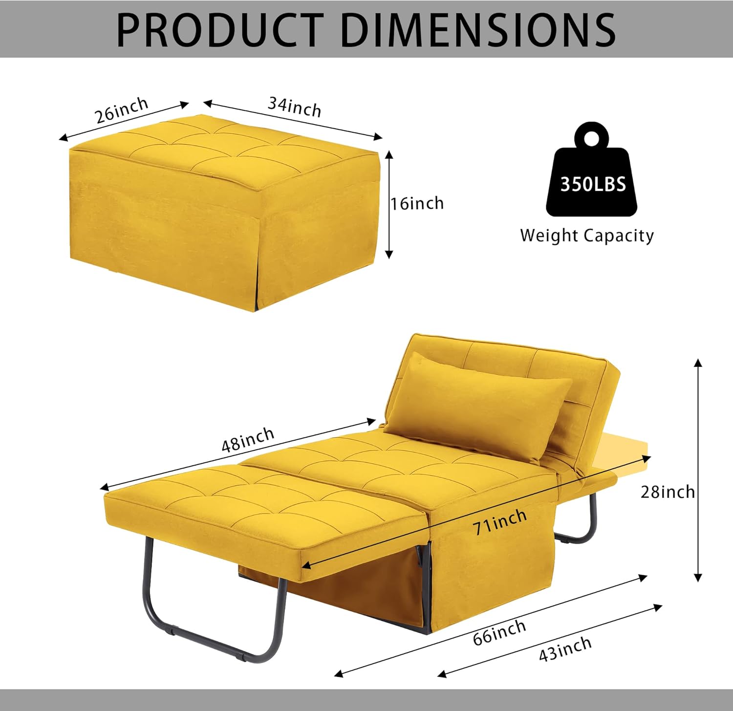 Sofa Bed, 4 in 1 Multi-Function Folding Ottoman Breathable Linen Couch Bed with Adjustable Backrest Modern Convertible Chair for Living Room Apartment Office