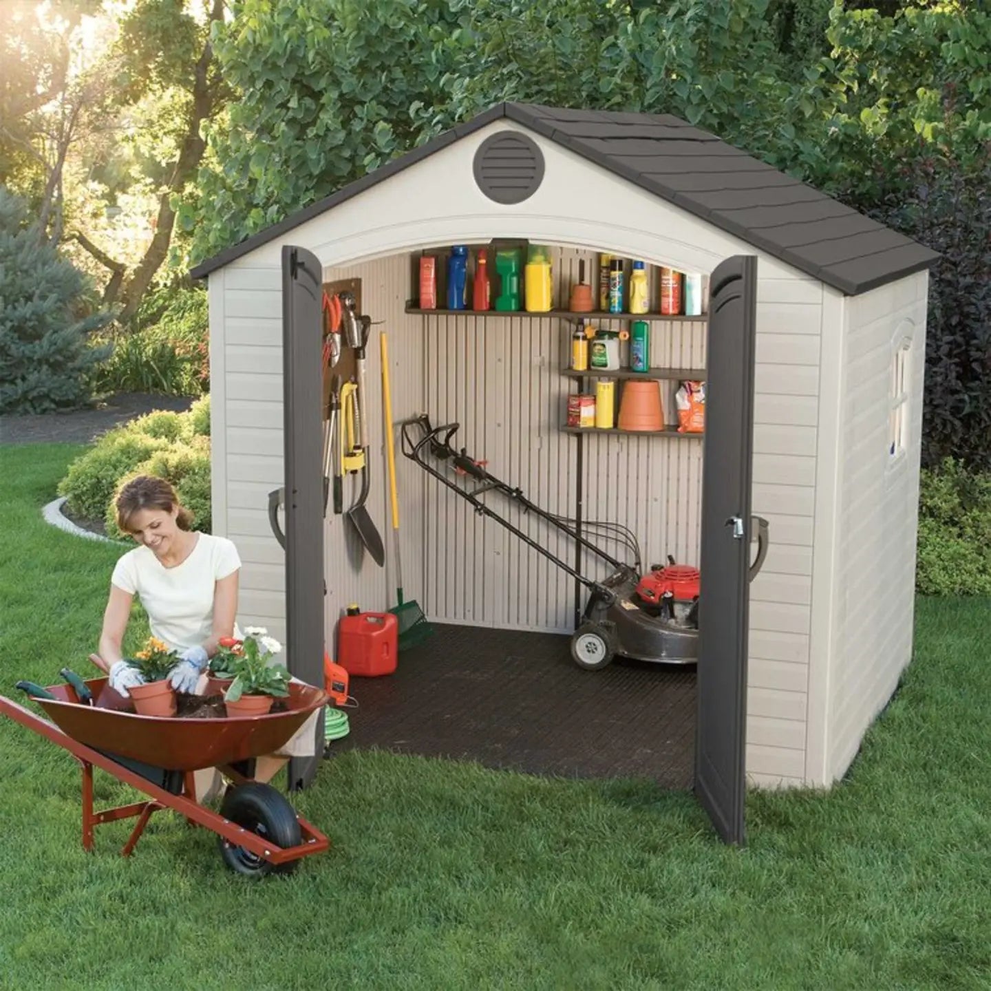 Lifetime 8 Ft. x 7.5 Ft. High-Density Polyethylene Outdoor Storage Shed with Steel-Reinforced Construction