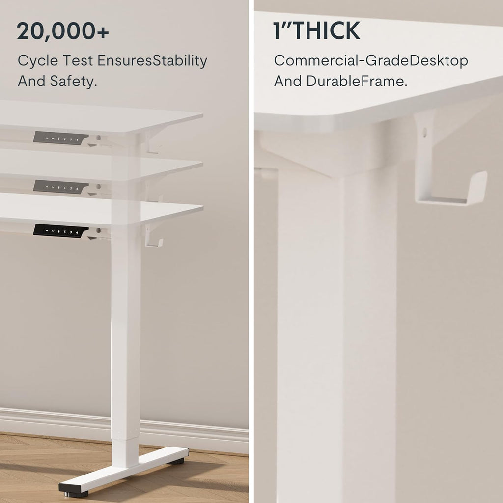 FLEXISPOT EN1 One-Piece Standing Desk 55 x 28 Inch Electric Adjustable Height Desk for Home Office and Computer Workstation (White Frame + 55" Maple Top, 2 Packages)