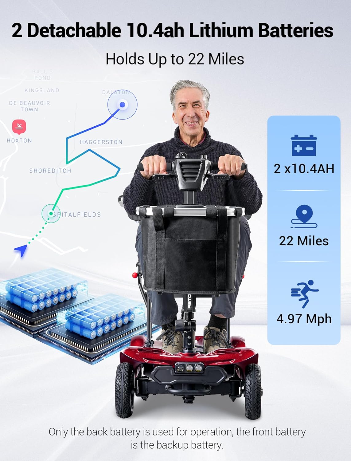 4 Wheel Mobility Scooter, Electric Mobility Scooter for Adults, Driving 22 Miles, Airlines Approved, Foldable Scooter w/249WH*2 Batteries Charger Under Seat Storage Dustproof Cover (Blue)