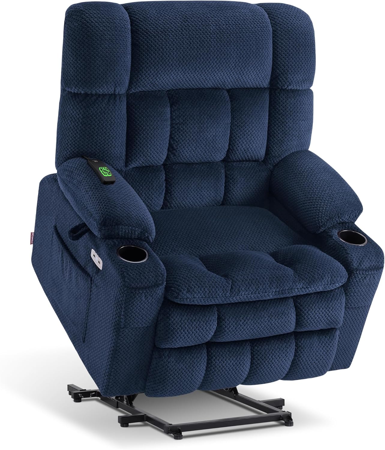 MCombo Dual Motor Power Lift Recliner Chair with Massage and Heat for Elderly People, Infinite Position, USB Ports, Cup Holders, Fabric 7890 (Medium, Yale Blue)