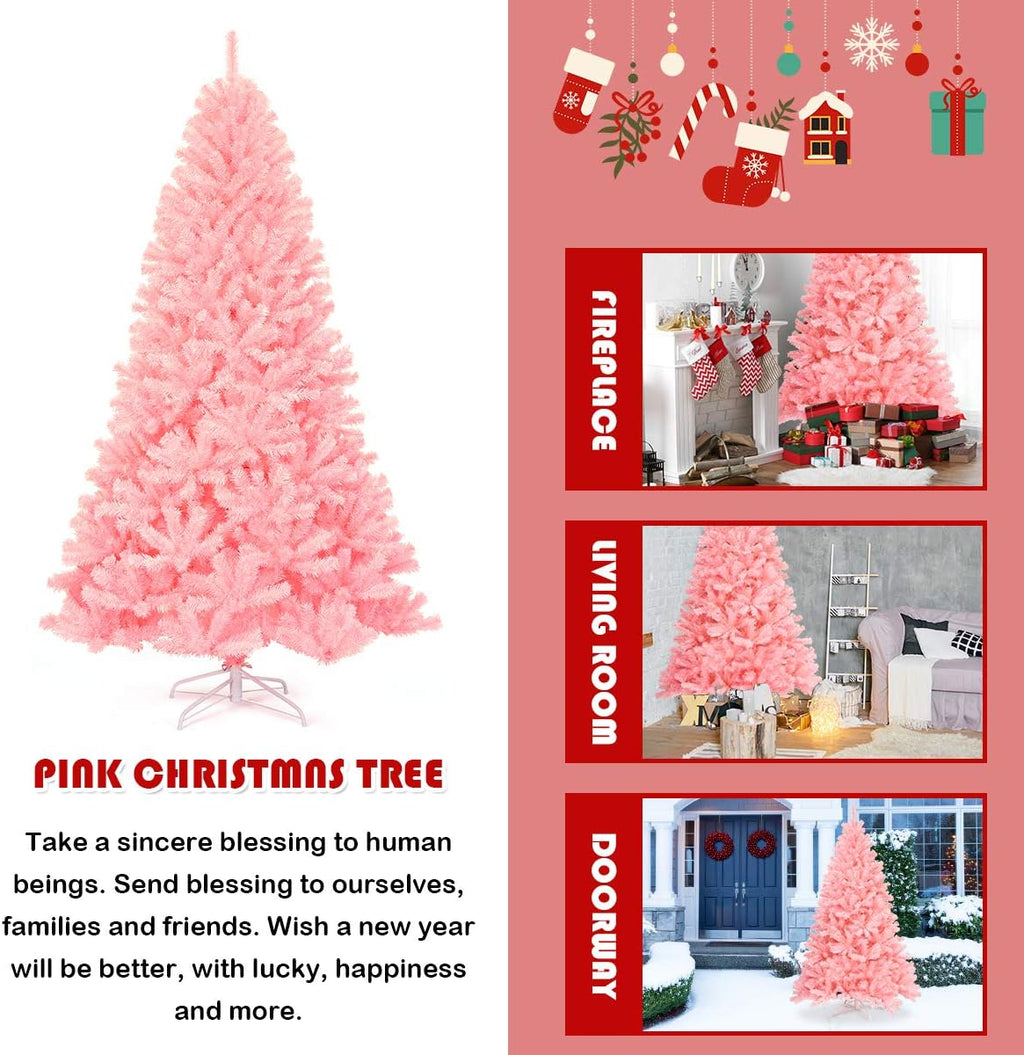 Goplus 7ft Artificial White Christmas Tree Xmas Pine Tree with Solid Metal Legs Perfect for Indoor and Outdoor Holiday Decoration