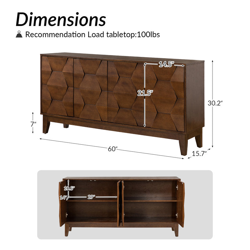 Sara 60" Wide Sideboard with Solid Wood Legs