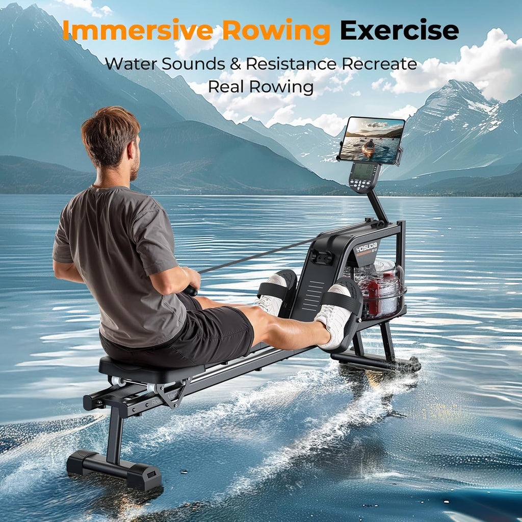 YOSUDA Magnetic/Water Rowing Machine 350 LB Weight Capacity - Foldable Rower for Home Use with Bluetooth, App Supported, Tablet Holder and Comfortable Seat Cushion