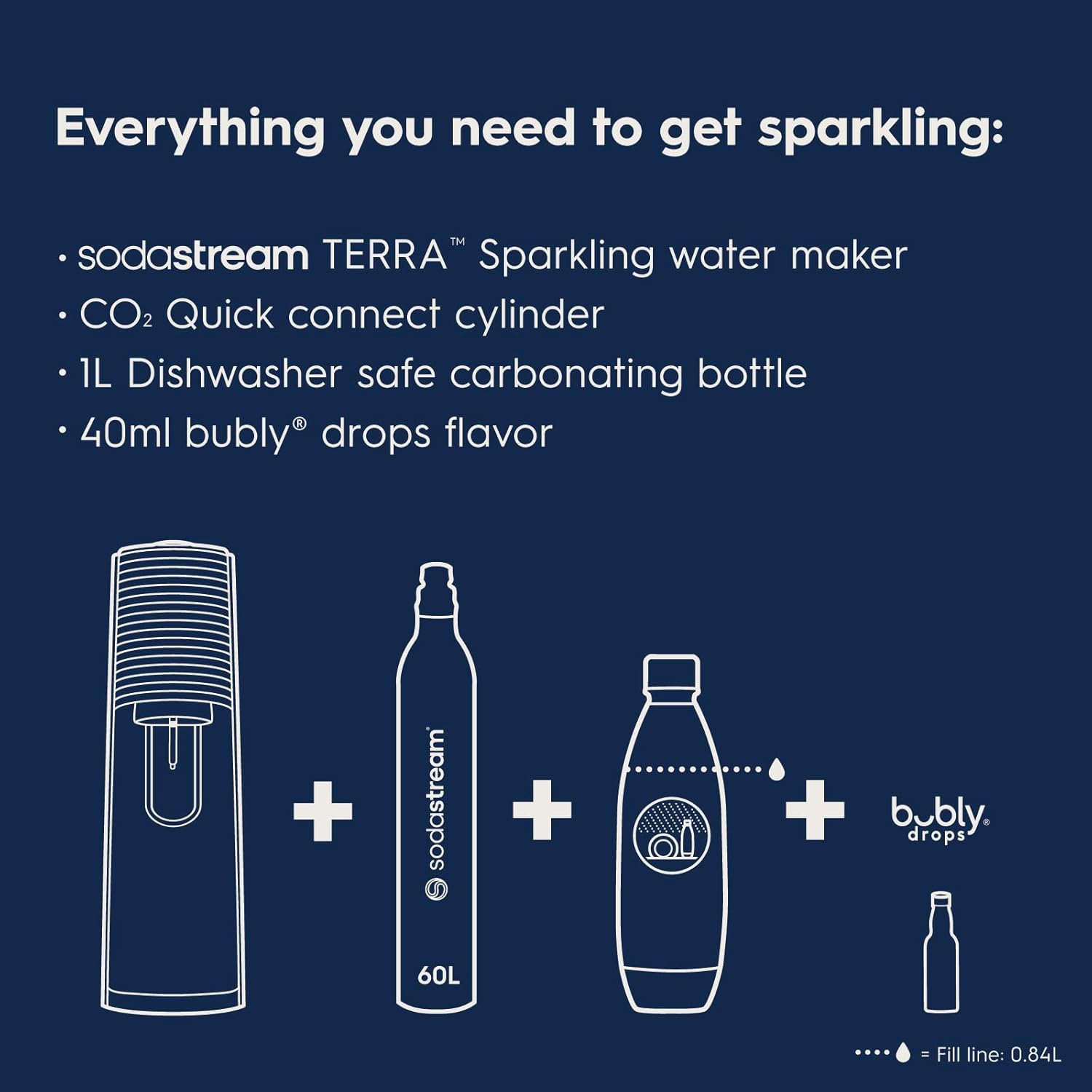 SodaStream Terra Sparkling Water Maker Bundle in Black - includes 3-Pack CO2 and Carbonating Bottle