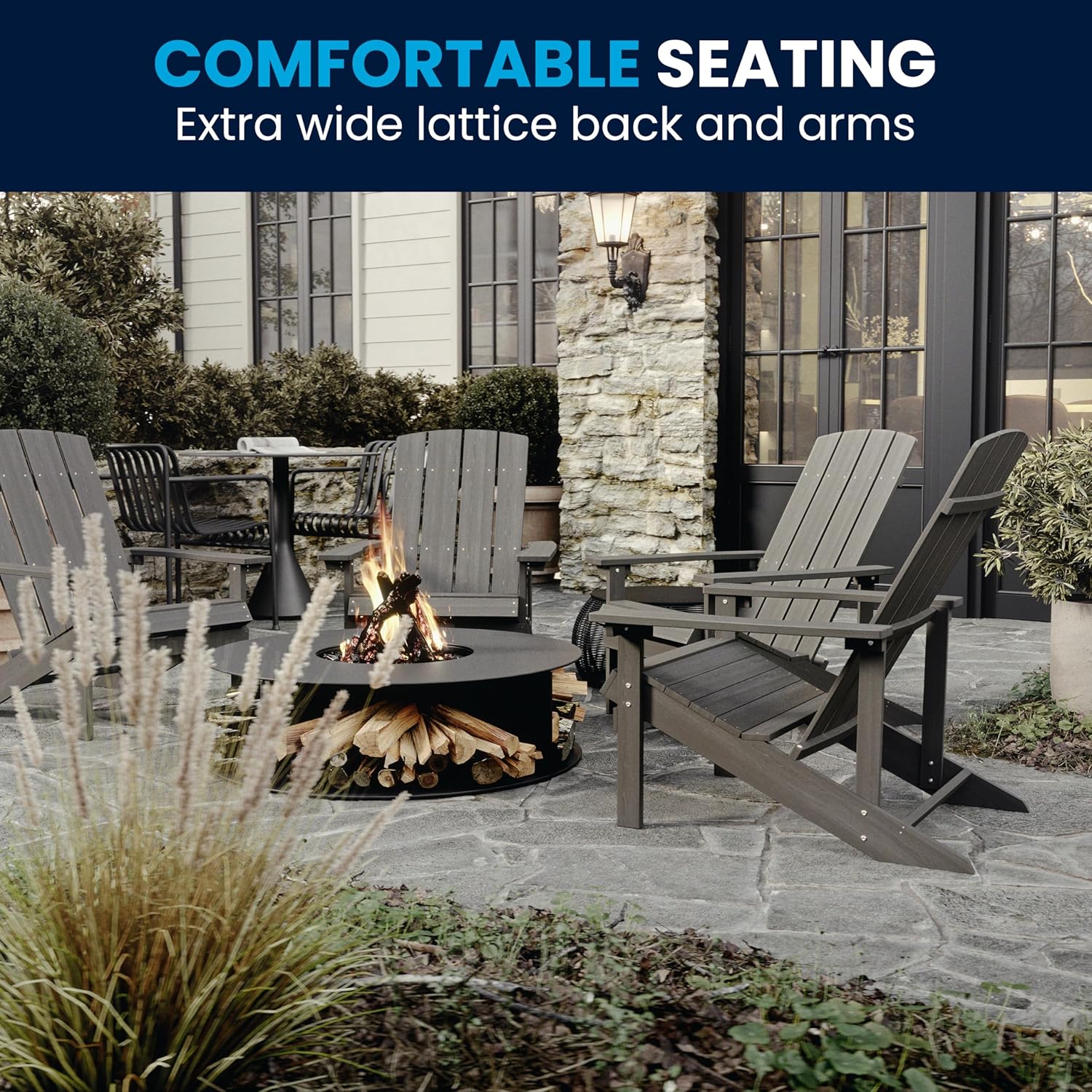Flash Furniture Charlestown Commercial Grade Indoor/Outdoor Adirondack Chair, Weather Resistant Durable Poly Resin Deck and Patio Seating, Green