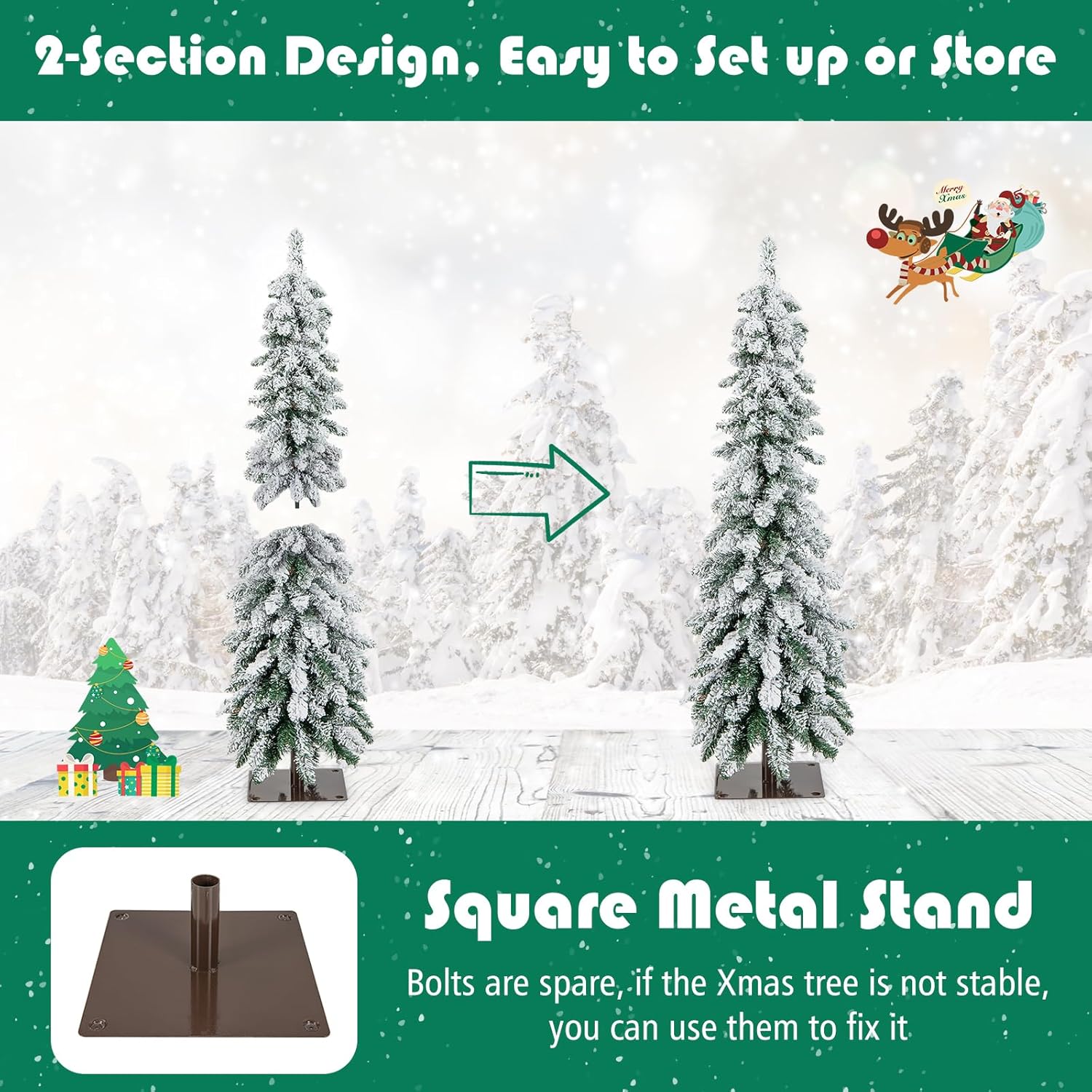 Goplus 7ft Artificial White Christmas Tree Xmas Pine Tree with Solid Metal Legs Perfect for Indoor and Outdoor Holiday Decoration