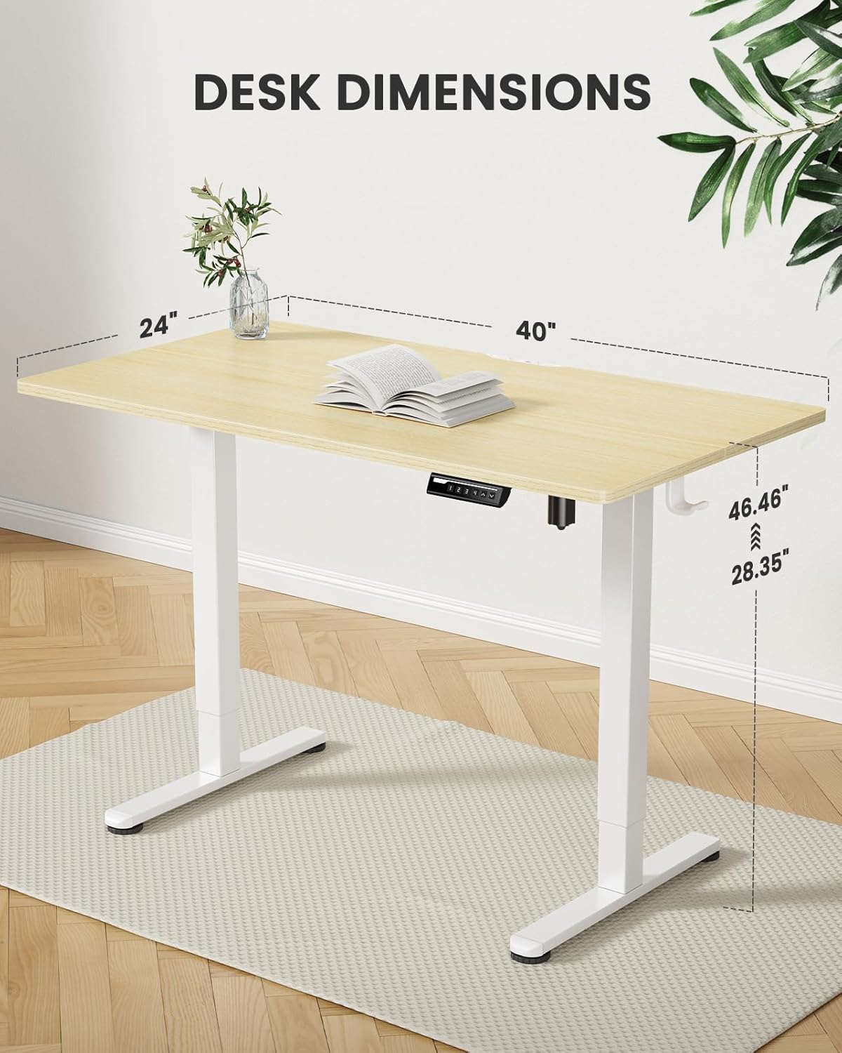 ErGear Height Adjustable Electric Standing Desk, 40 x 24 Inches Sit Stand up Desk, Memory Computer Home Office Desk (Light Vintage Brown)