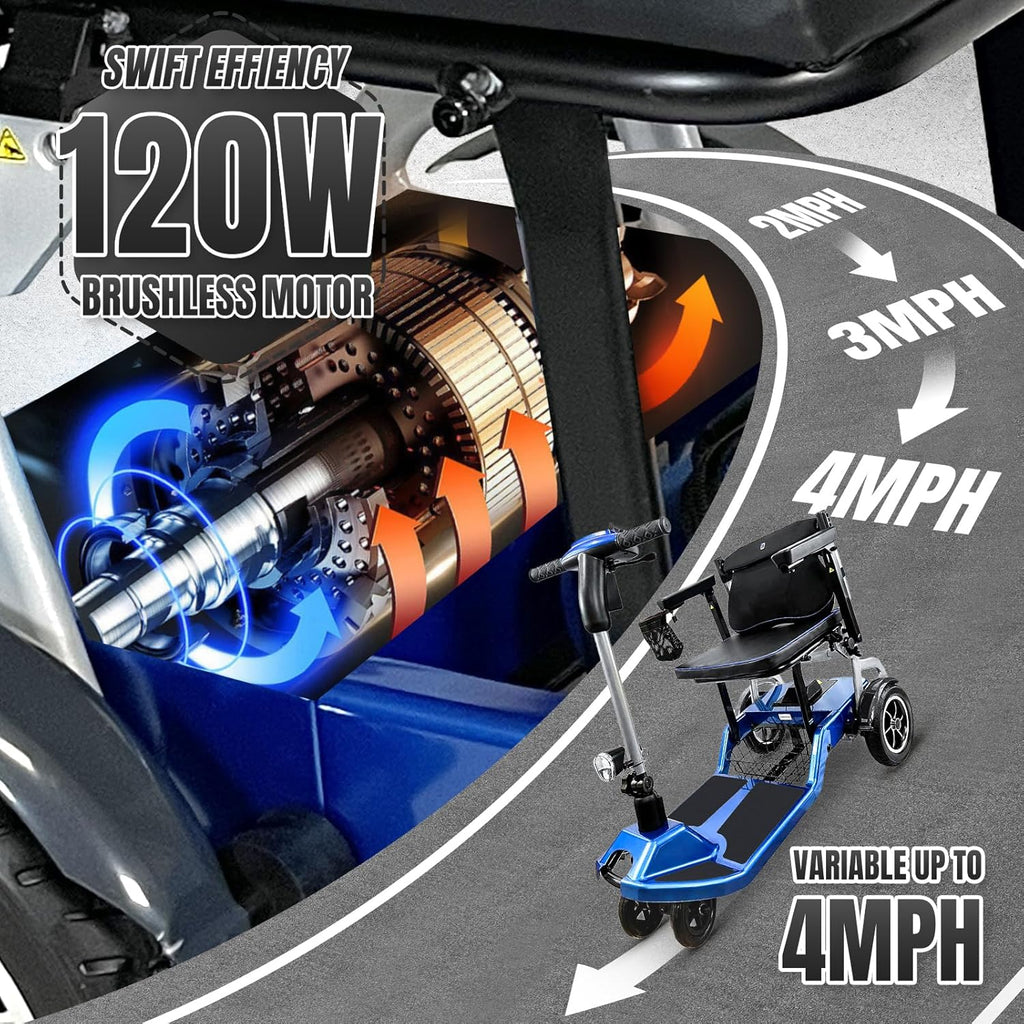 R3b-Mobility Scooters for Seniors Adults Ultra Lightweight Electric Powered Folding 4 Wheel Mobility Scooter with Headlight Cup Holder, Compact & Convenient for Travel Airline Approved, Blue