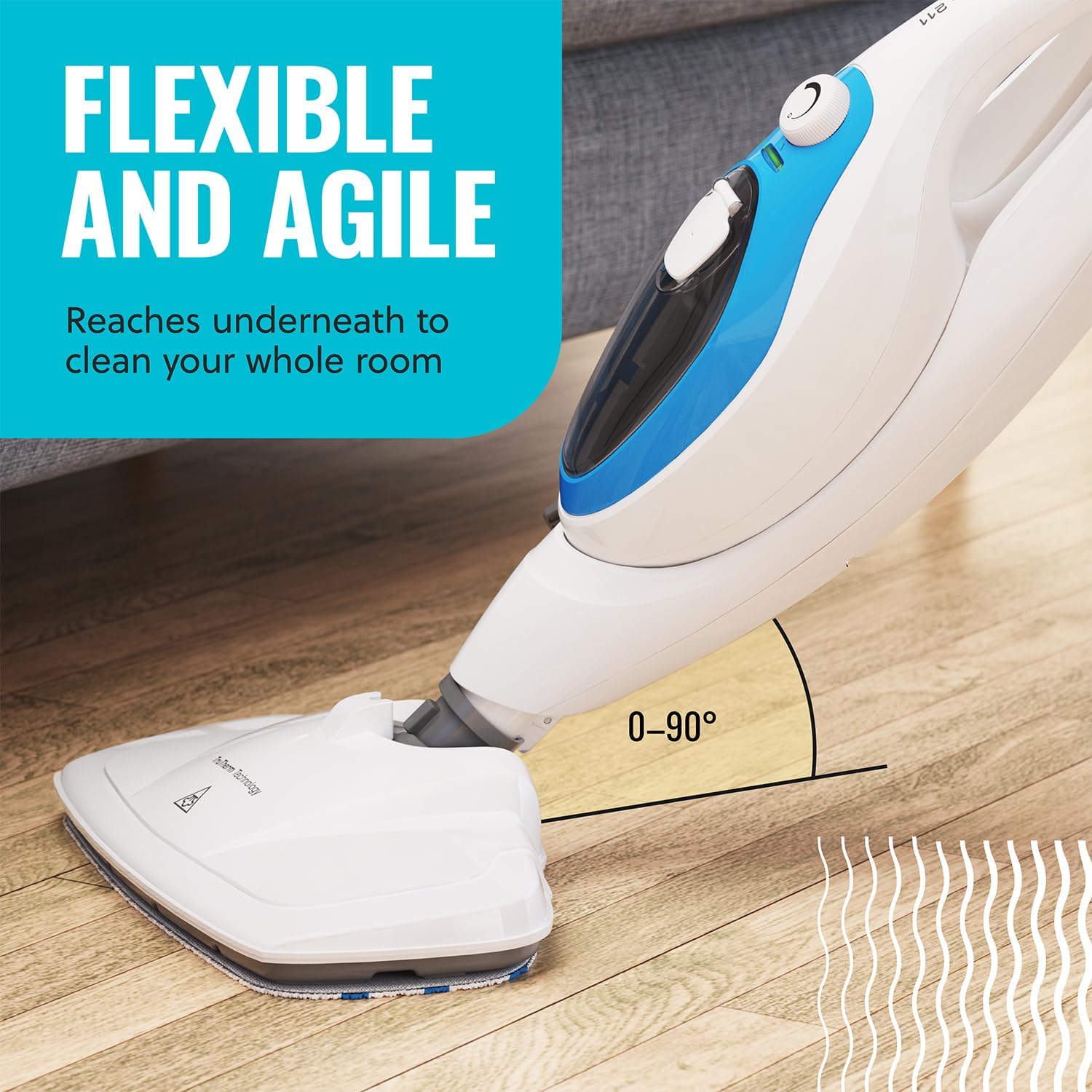 PurSteam ScrubMaster Steam Mop with Dual Scrubbing Head, LED Headlights, Adjustable Steam Control, Anti-Slip Swivel Head, Cable Holder & Upright Lock