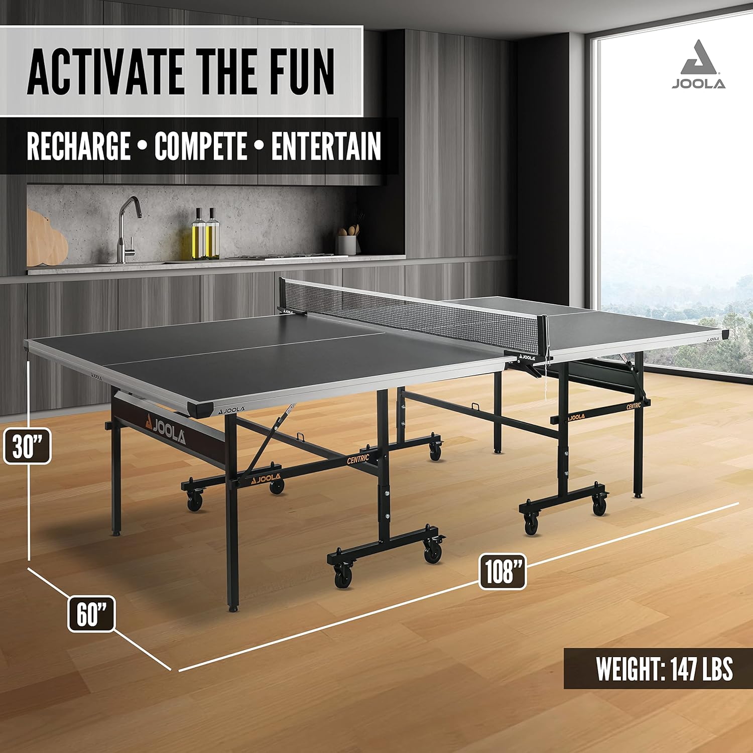 JOOLA Inside - Professional MDF Indoor Table Tennis Table with Quick Clamp Ping Pong Net and Post Set - 10 Minute Easy Assembly - Ping Pong Table with Single Player Playback Mode