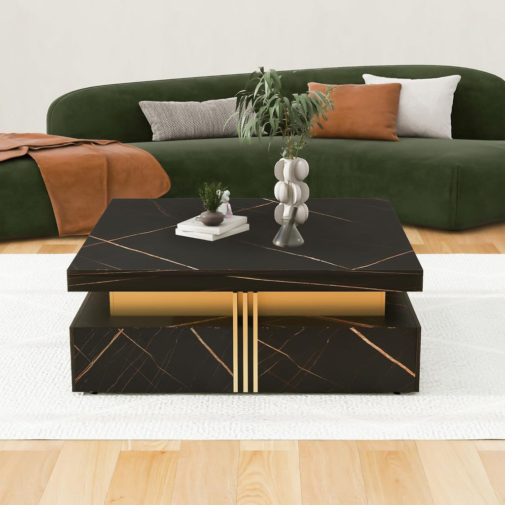Modern White Square Storage Coffee Table with 4 Drawers