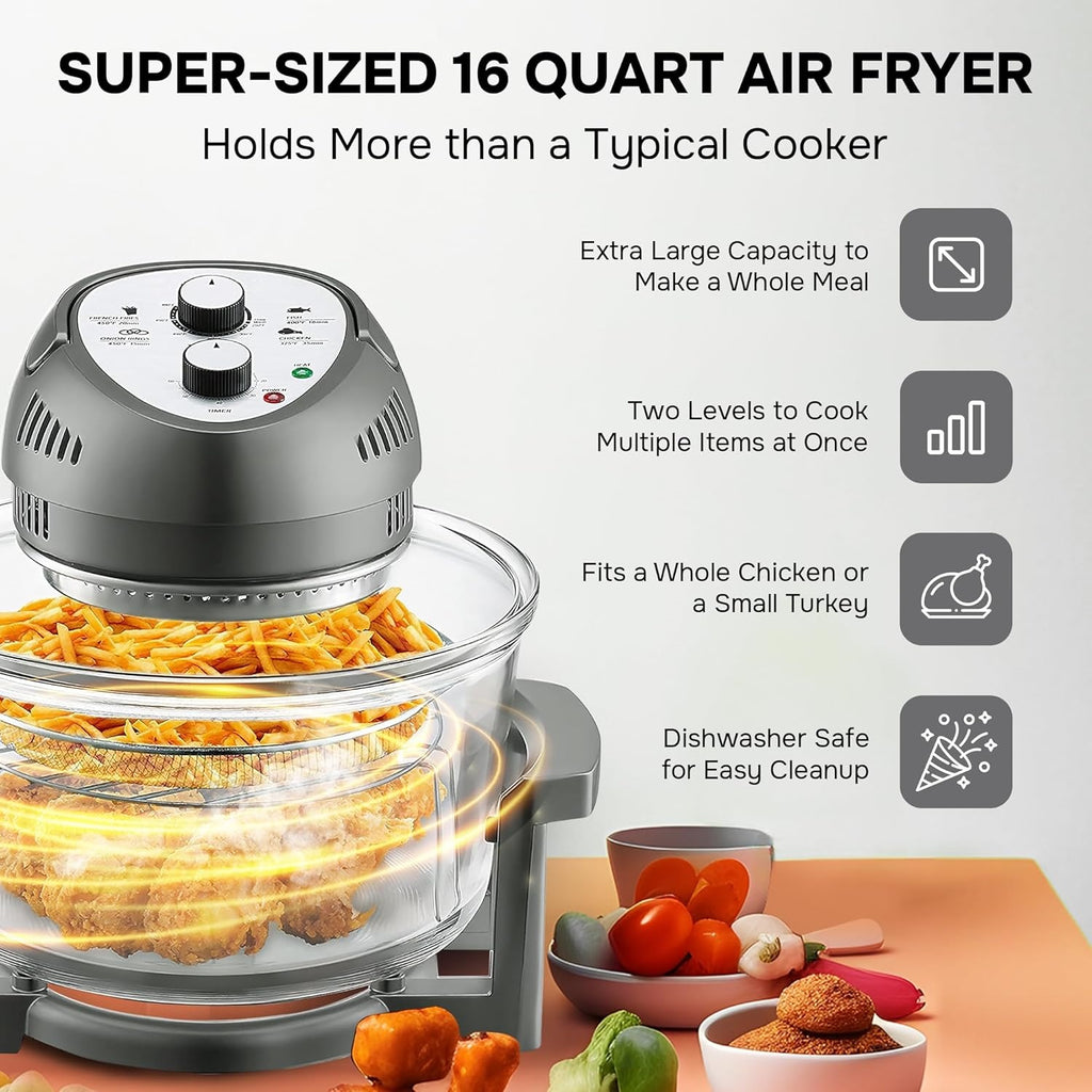 Large Air Fryer Oven – Large Halogen Oven Cooker with 50+ Air Fryers Recipe Book for Quick + Easy Meals for Entire Family, AirFryer Oven Makes Healthier Crispy Foods