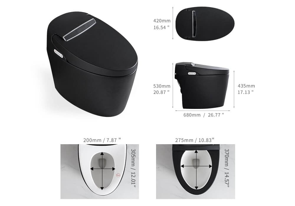 Hynova AX1 Automatic Smart Bidet Toilet, Auto Open/Close Lid Black 1.28 GPF, cUPC & ETL